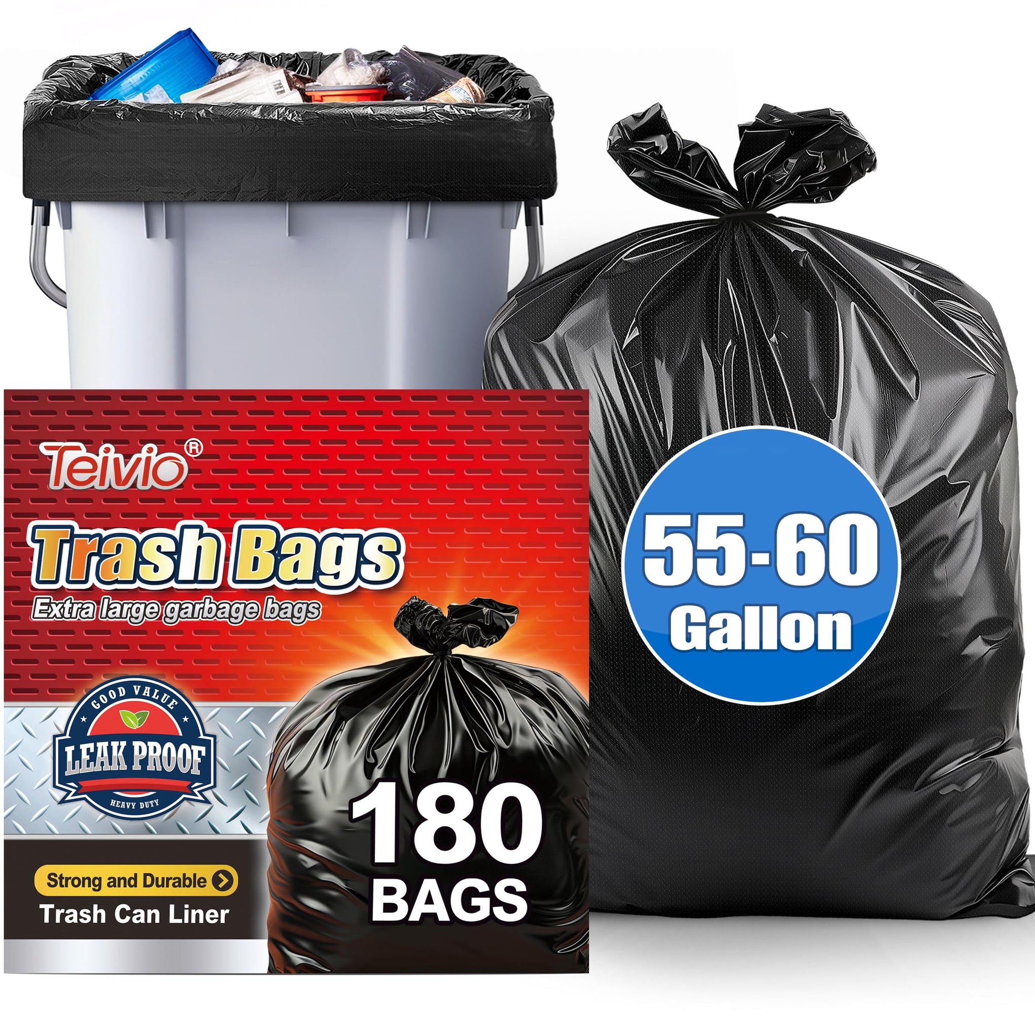 55 60 Gallon Black Trash Bags (180 Count)