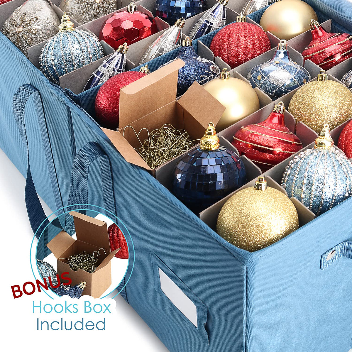 Large Christmas Ornament Storage Box With Adjustable Dividers (2 Count)
