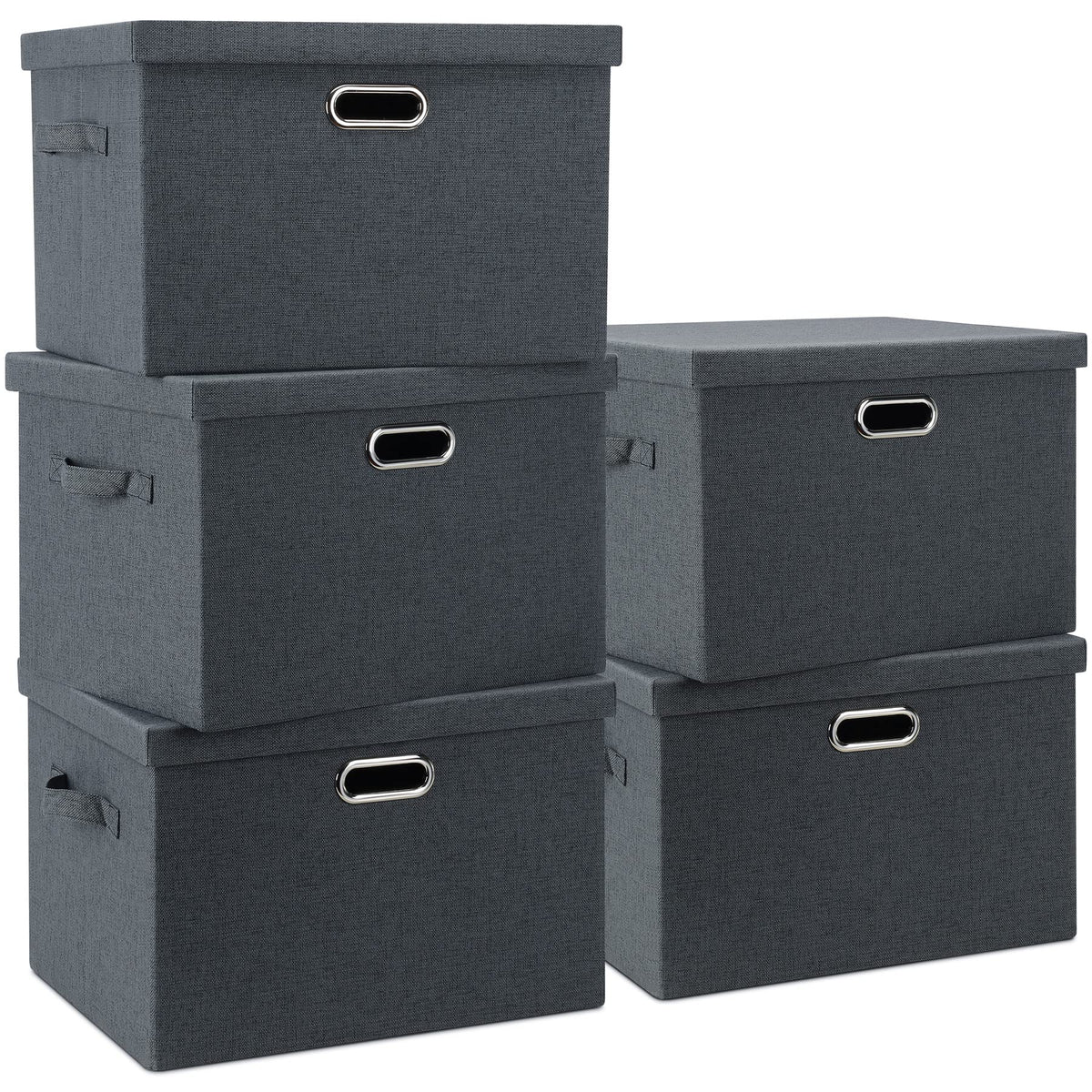 Large 17" 36 Quart Collapsible Stackable Storage Bins with Lids (5 Count)