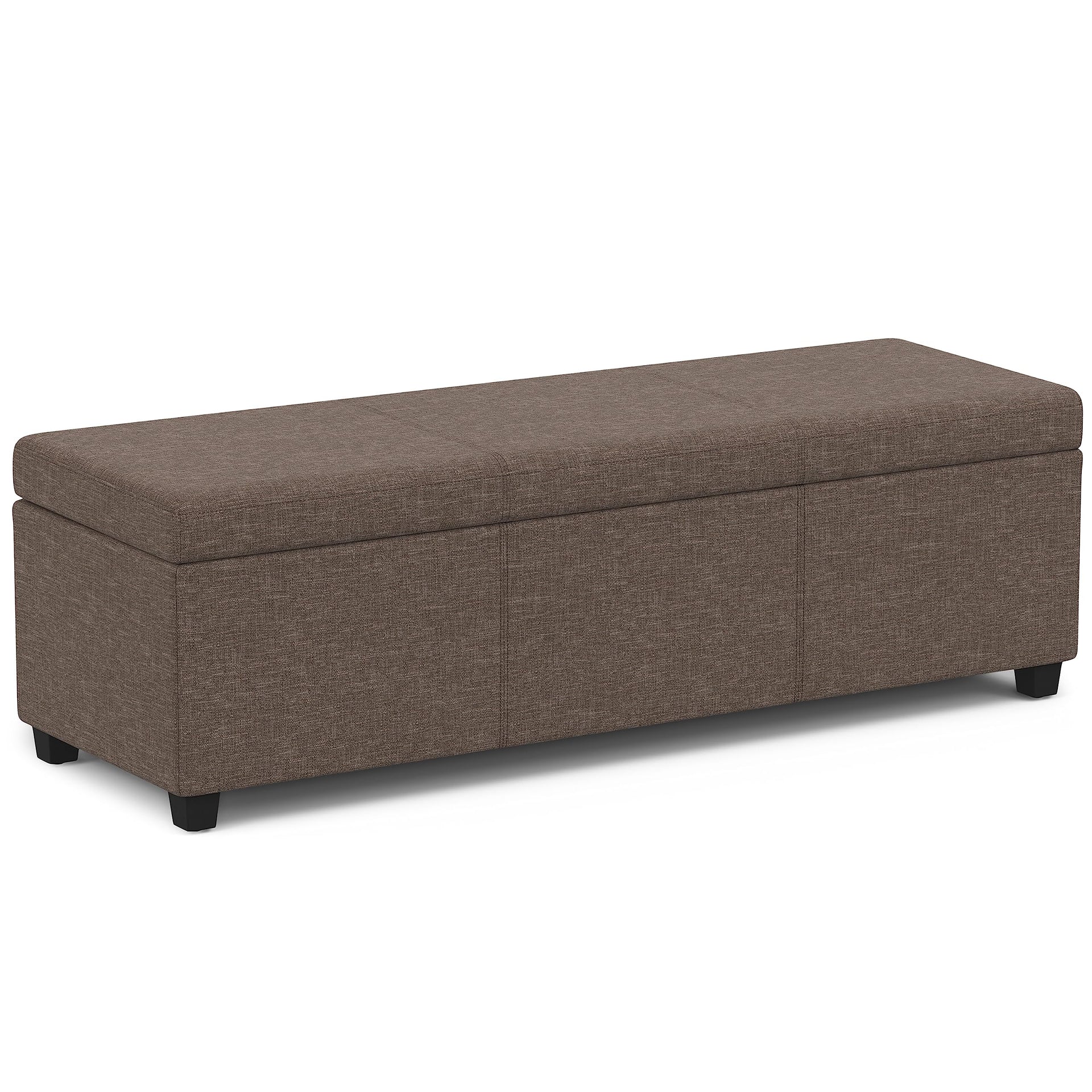 Avalon 54" Wide Linen Look Fabric Storage Ottoman in Fawn Brown