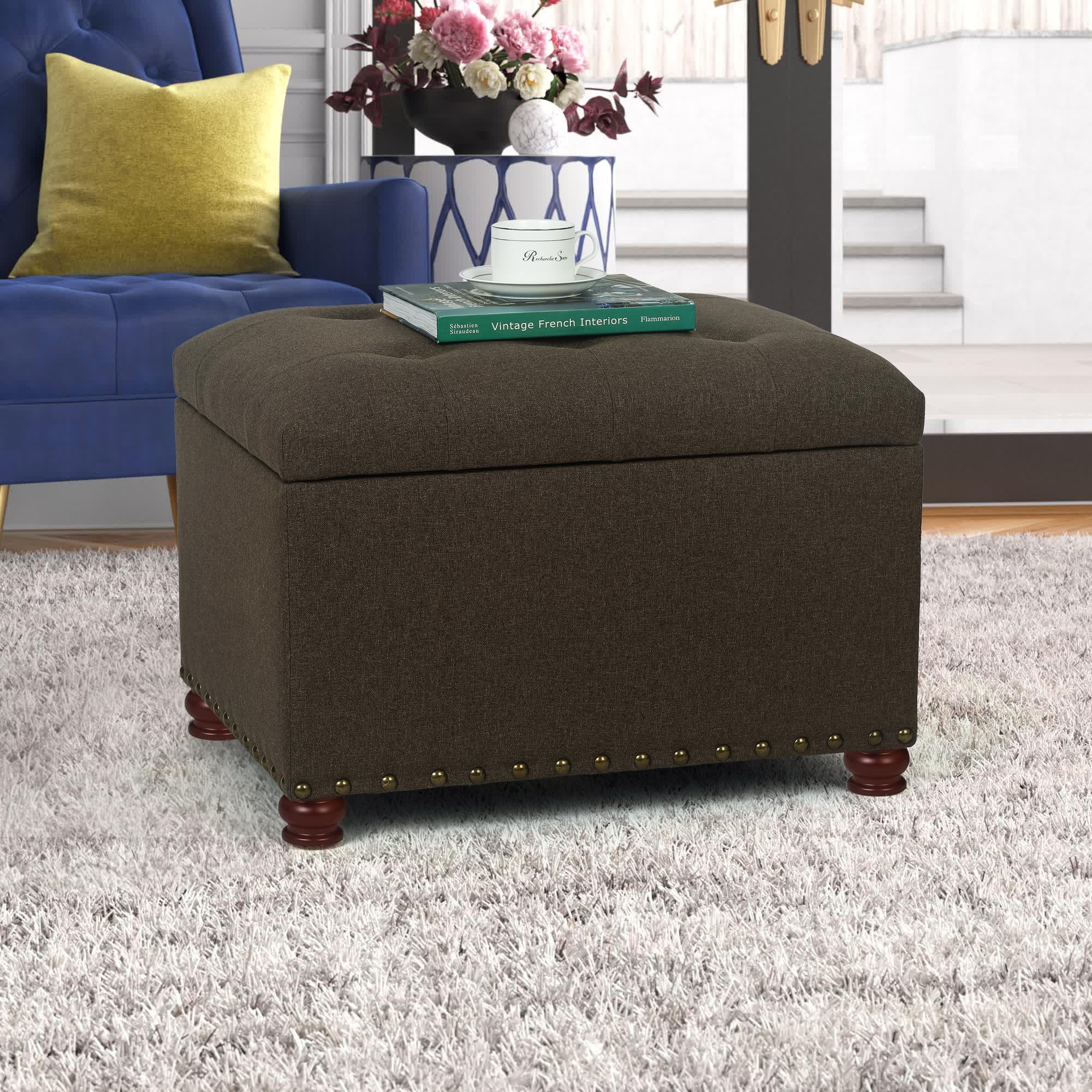 Storage Ottoman Linen Button Tufted Bench with Rivet