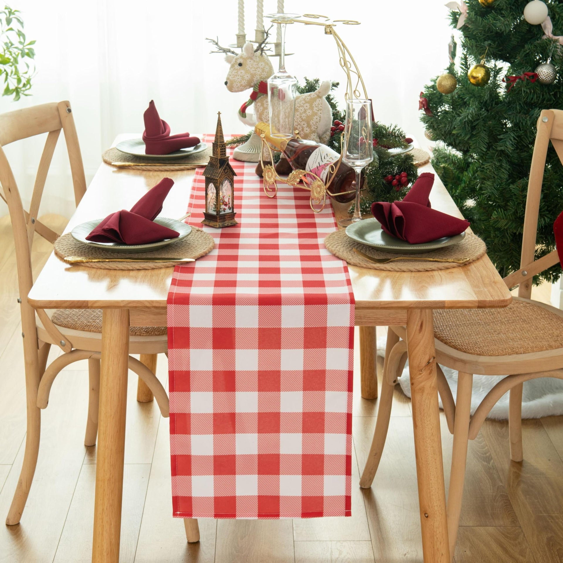 Waterproof Checkered Tablecloth Runner Fabric