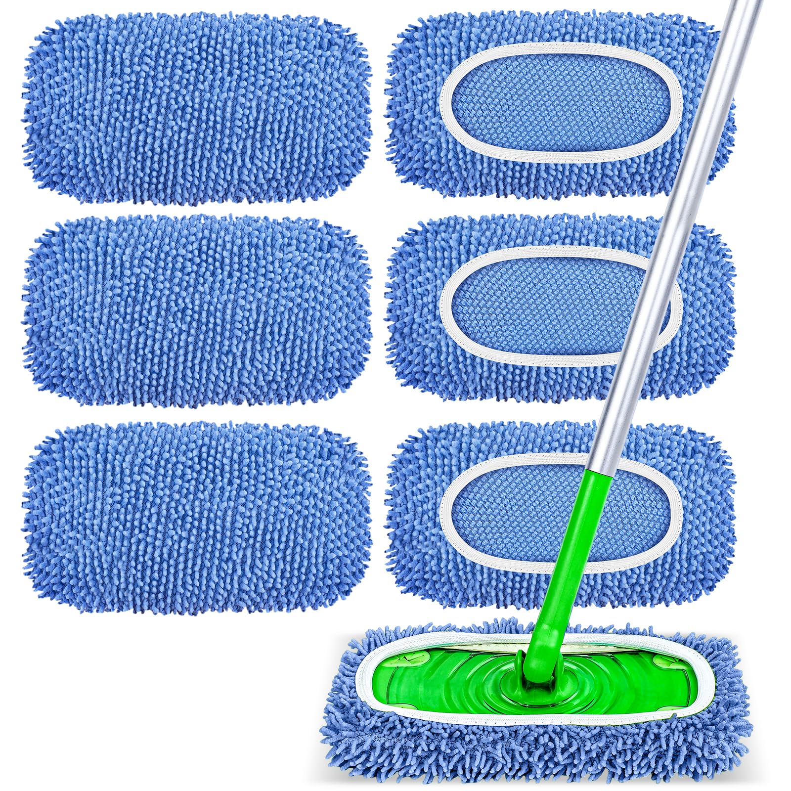 6 Pack Reusable Mop Pads Compatible with Swiffer Sweeper (6 Count)