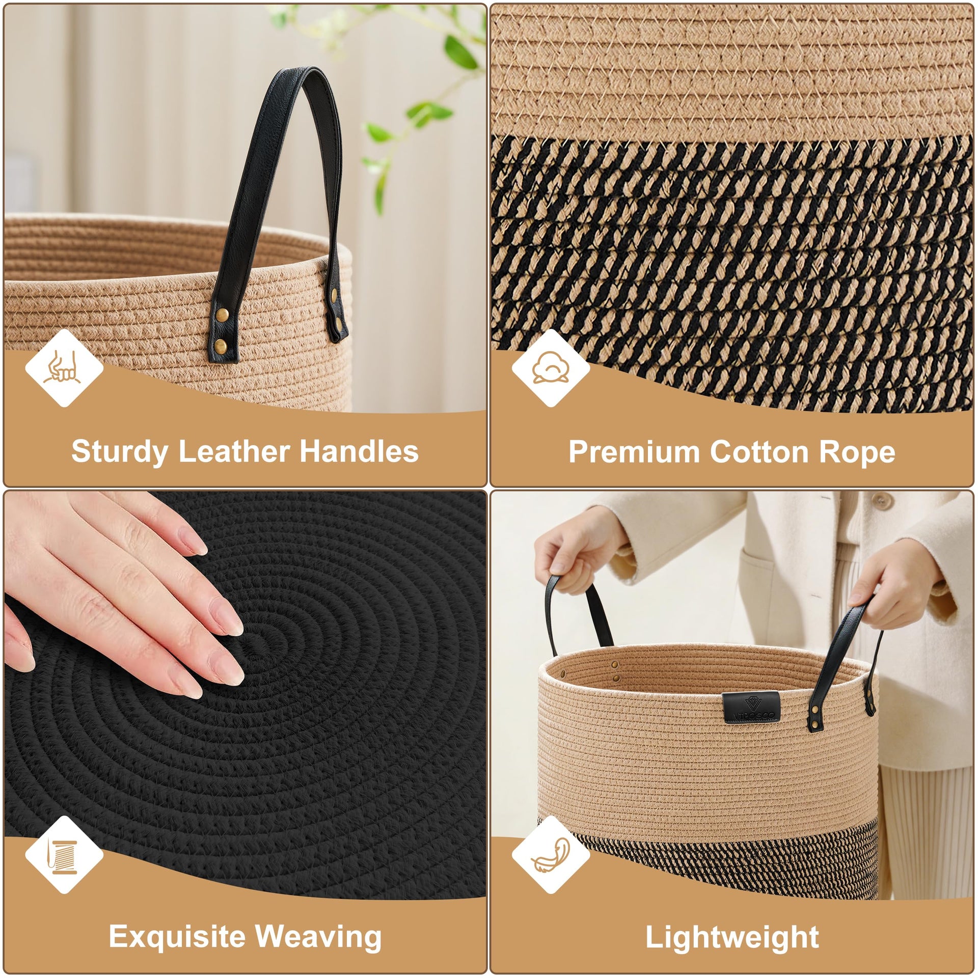 53L Tall Woven Rope Laundry Hamper (1792.1432 Fl Oz) - ModHome Supplies