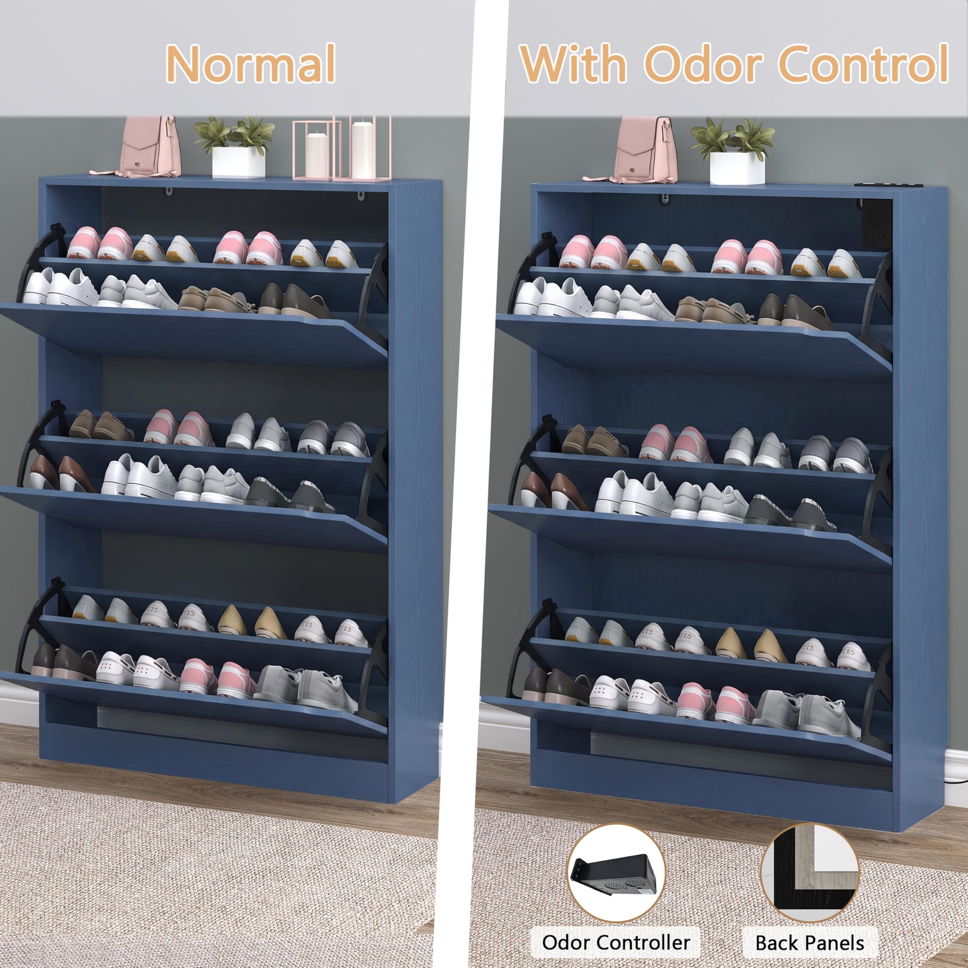 Shoe Cabinet with Odor Control and Back Panels