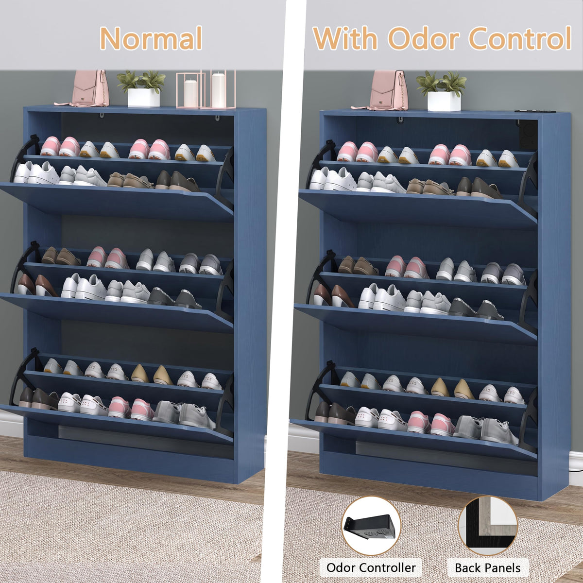 Shoe Cabinet with Odor Control and Back Panels