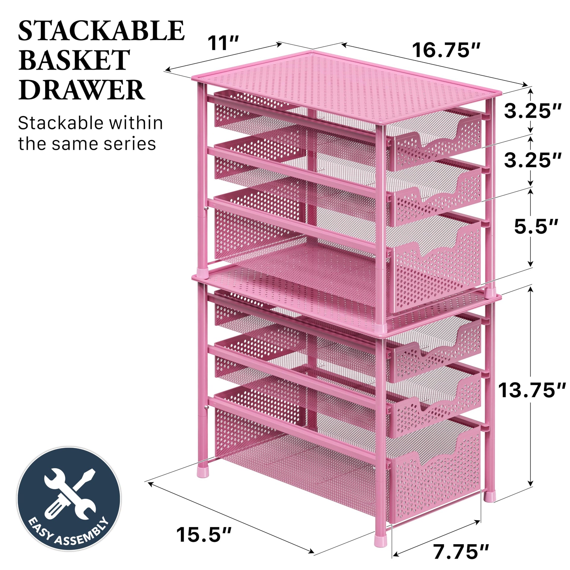 Stackable 3 Tier Sliding Basket Organizer Drawer