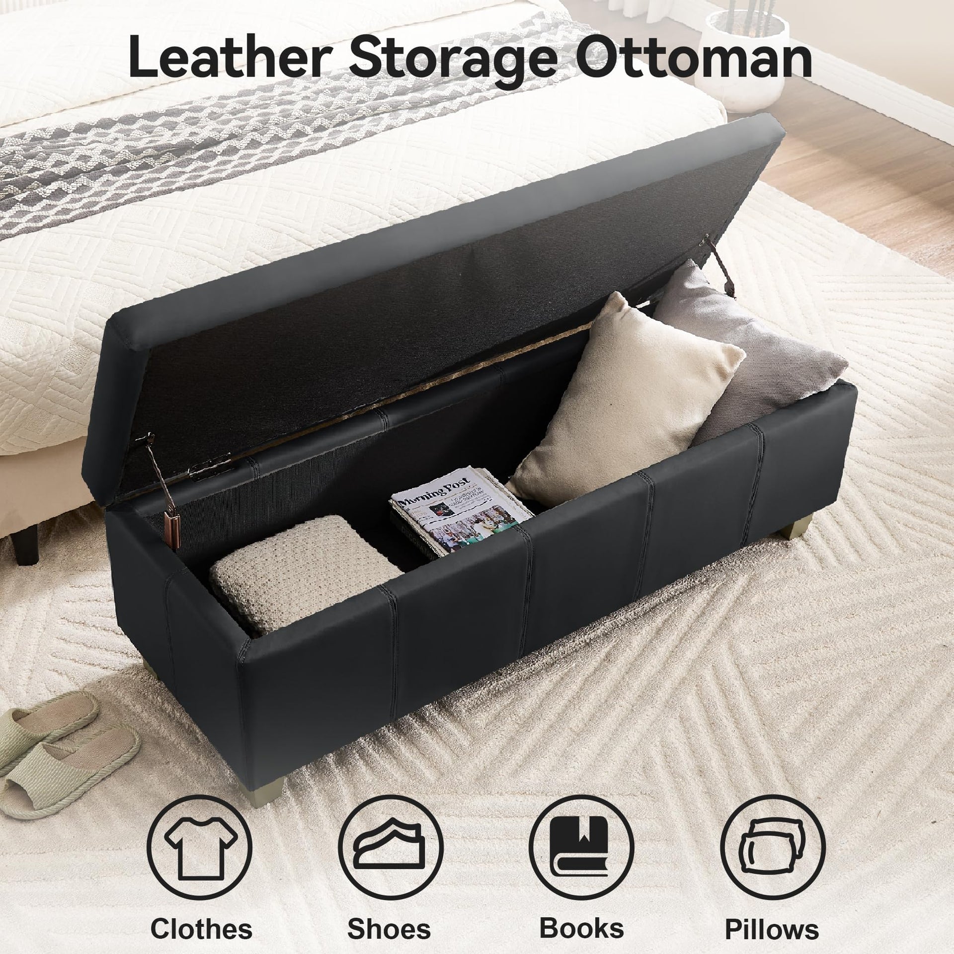 41" Faux Leather Storage Ottoman