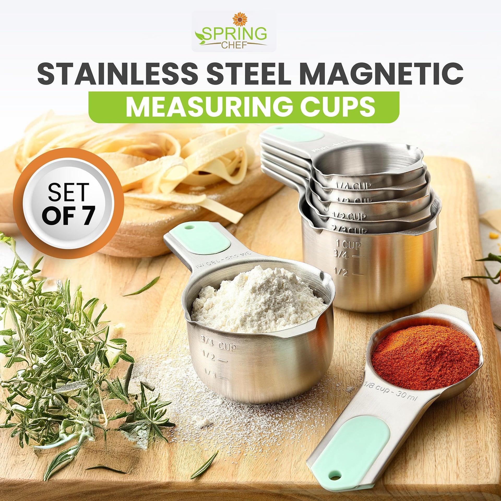 Magnetic Stainless Steel Measuring Cups Set of 7 Patented (7 Count)