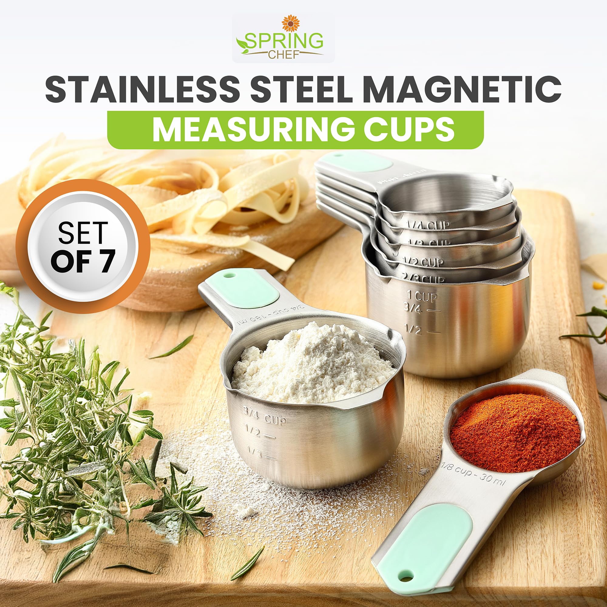 Magnetic Stainless Steel Measuring Cups Set of 7 Patented (7 Count)