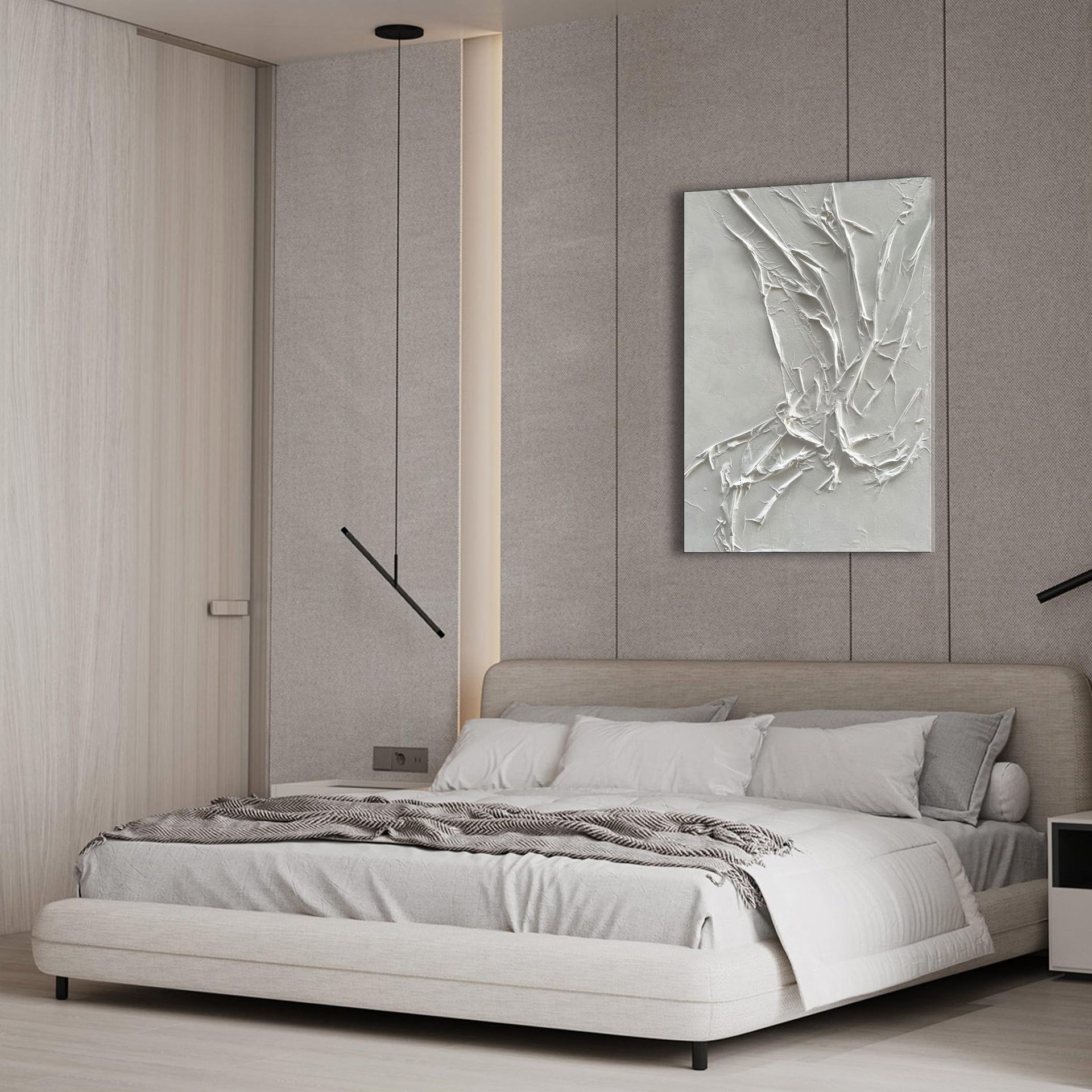 Hand Painted White Texture Abstract Art Painting Minimalist Art Home Office Hallway Wall Decoration Oil Painting 24x36 inches