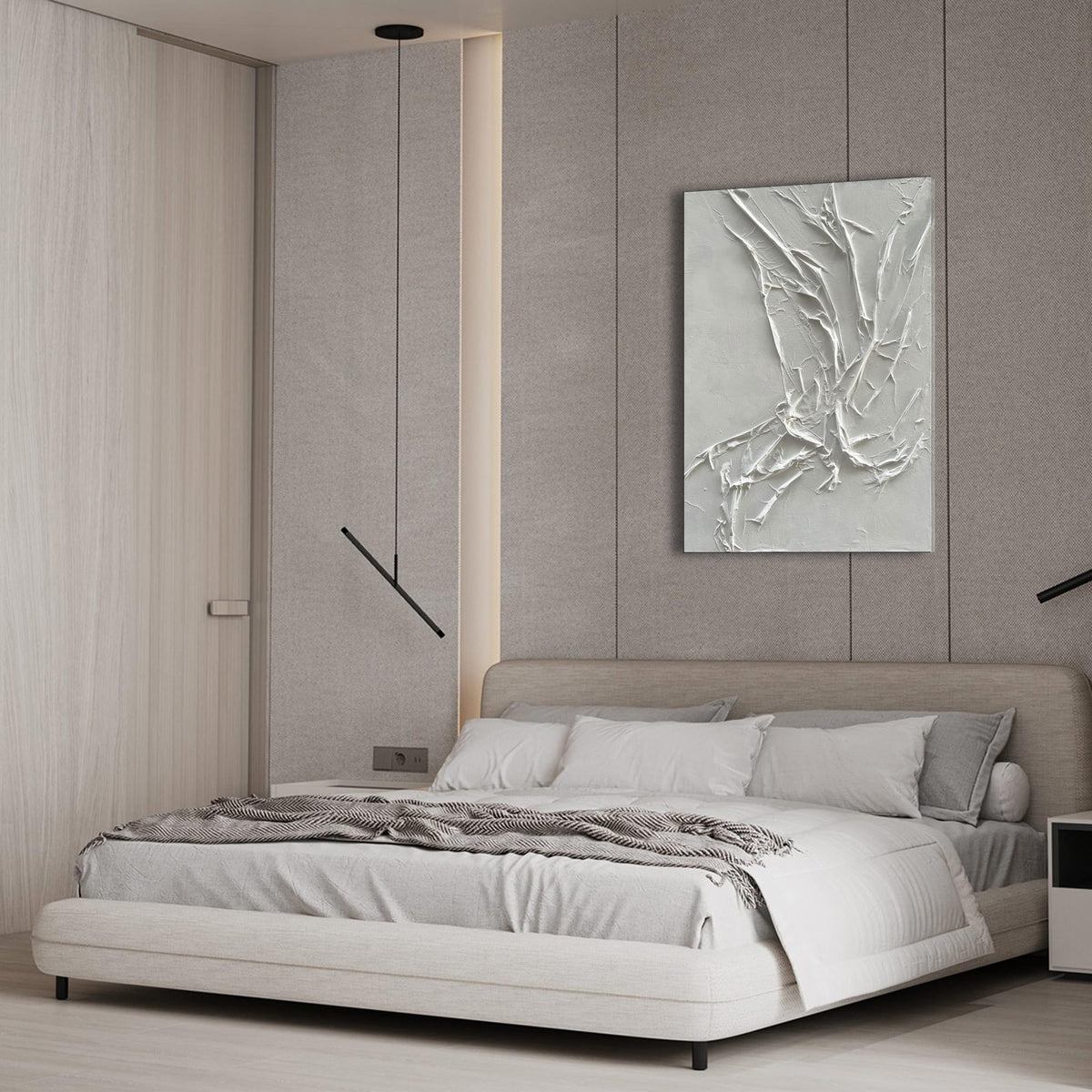 Hand Painted White Texture Abstract Art Painting Minimalist Art Home Office Hallway Wall Decoration Oil Painting 24x36 inches