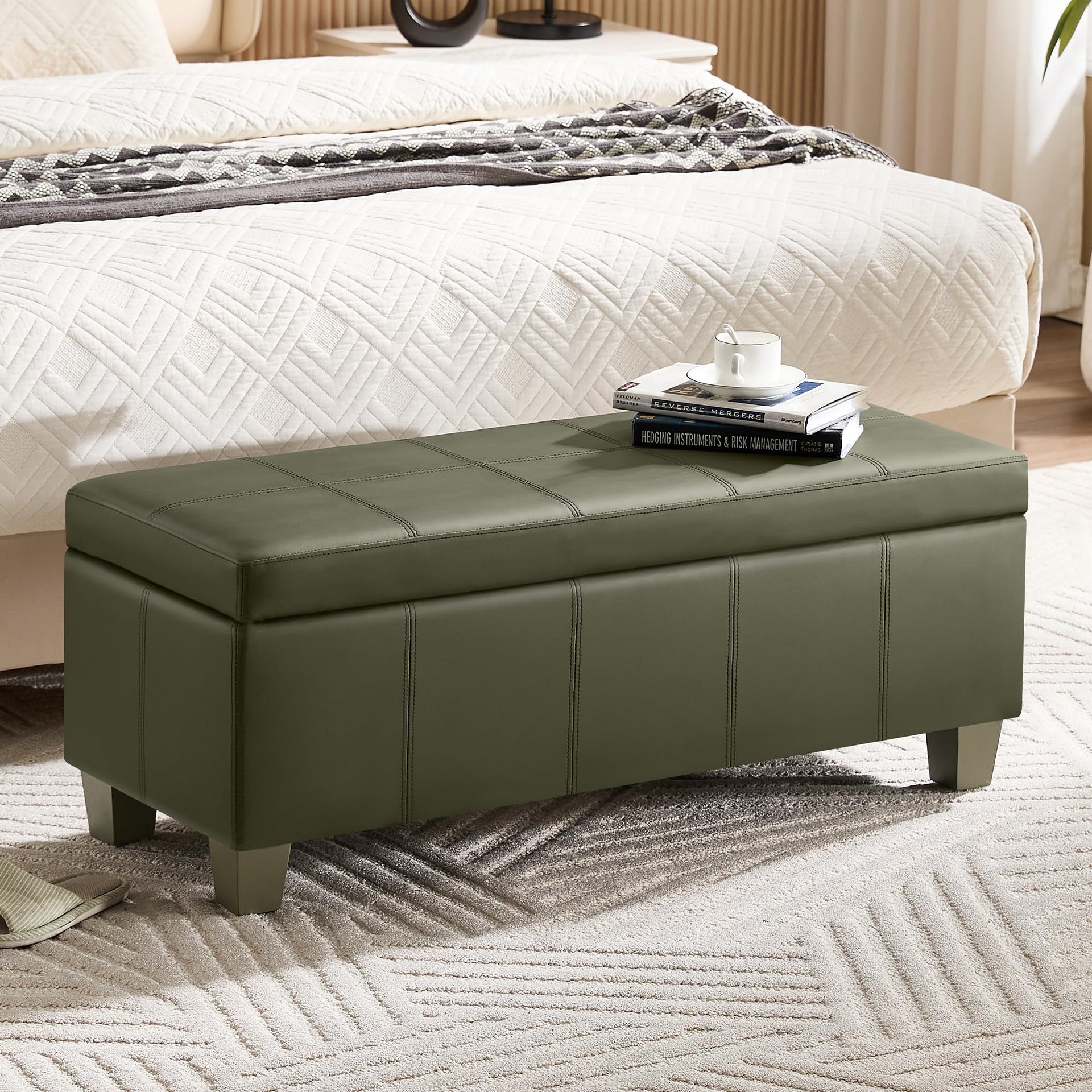 41" Faux Leather Storage Ottoman