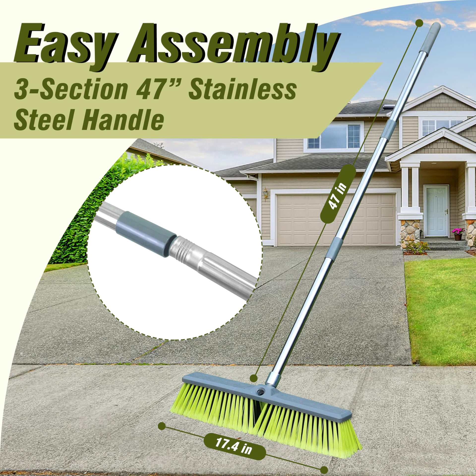 18" Push Broom with 47" Long Handle