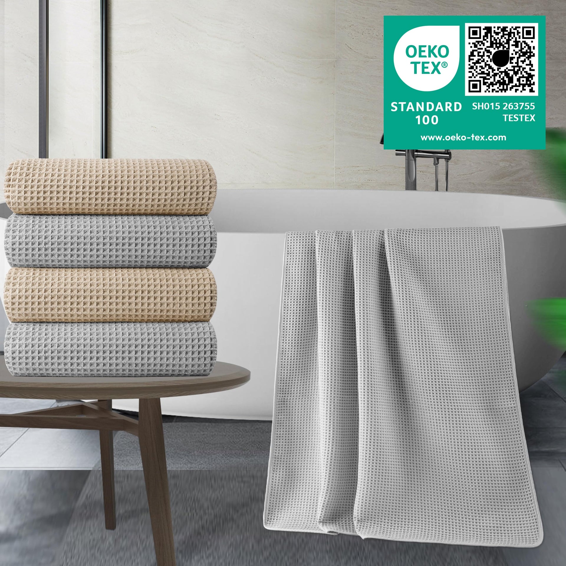 430 GSM Poly Blend Microfiber Quick Dry Waffle Bath Towel (4 Count)