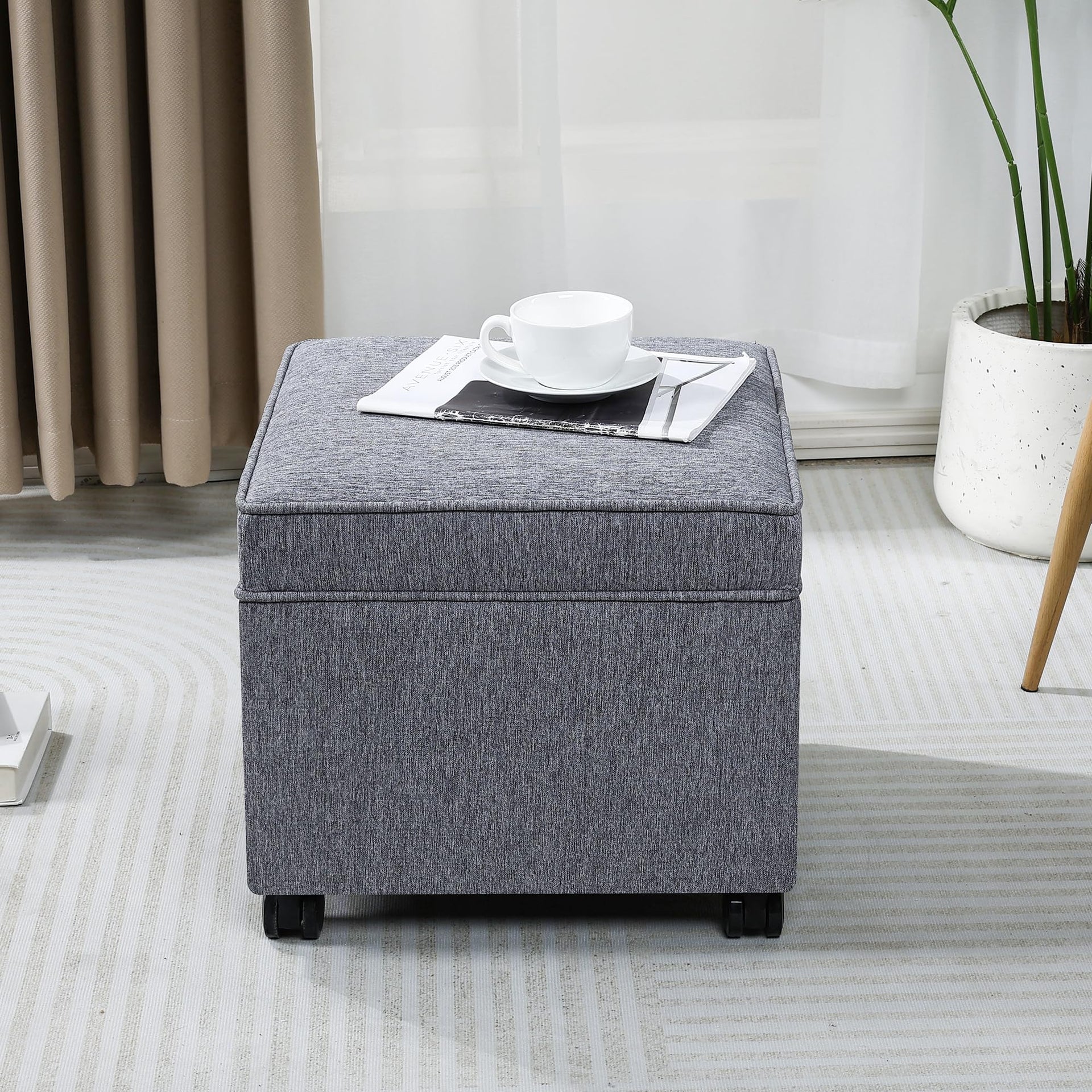 17.5 Inch Square Storage Ottoman with Wheels