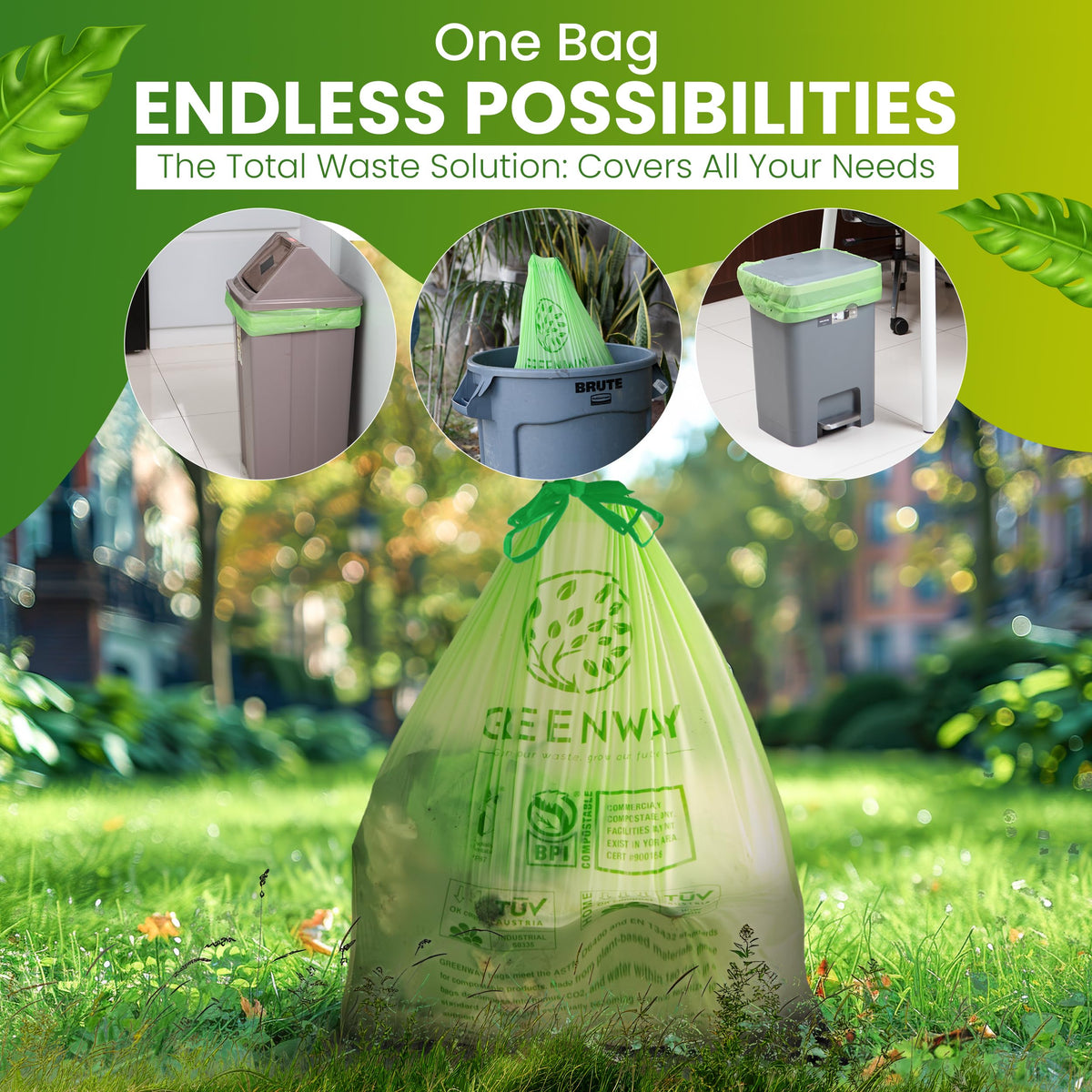 13 Gallon Compostable Drawstring Trash Bags (50 Count)