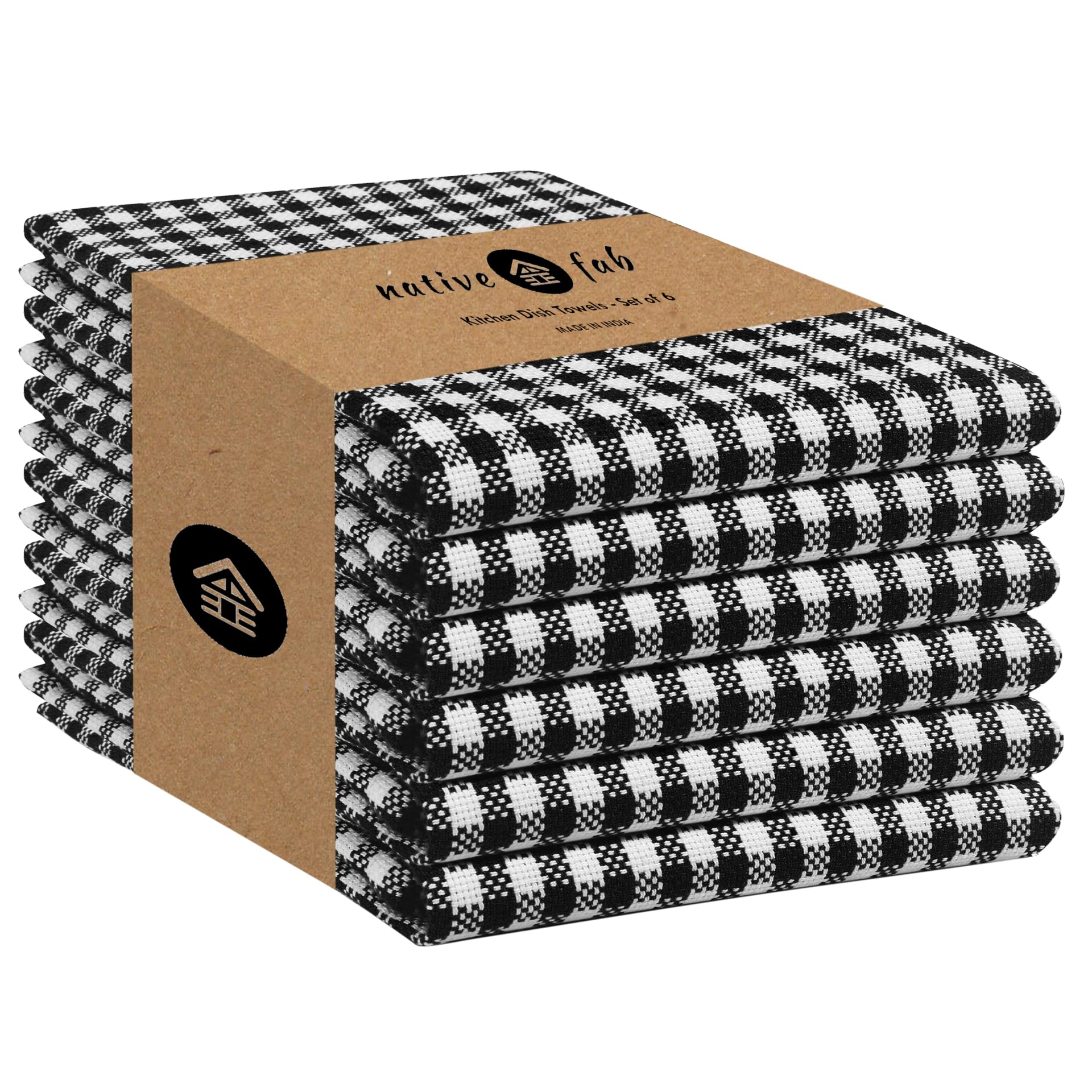 6 Pack Gingham Mini Check Kitchen Hand Towels Set (6 Count)