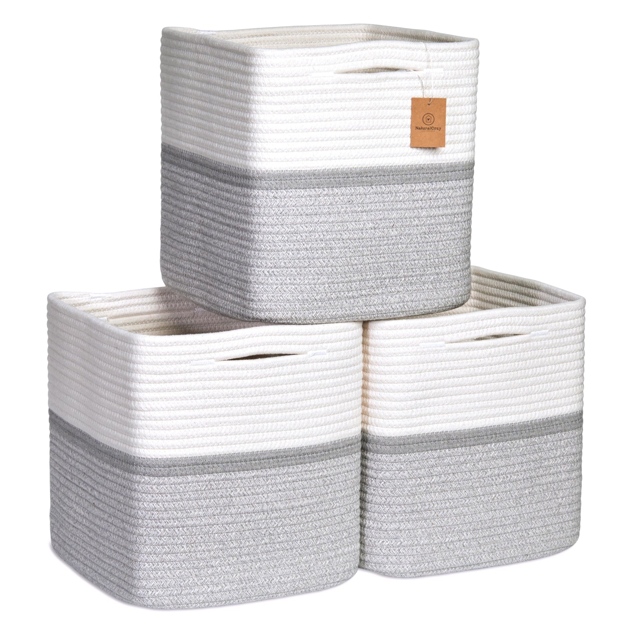 Storage Cubes 11 Inch Cotton Rope Woven Baskets for Organizing (3 Count)
