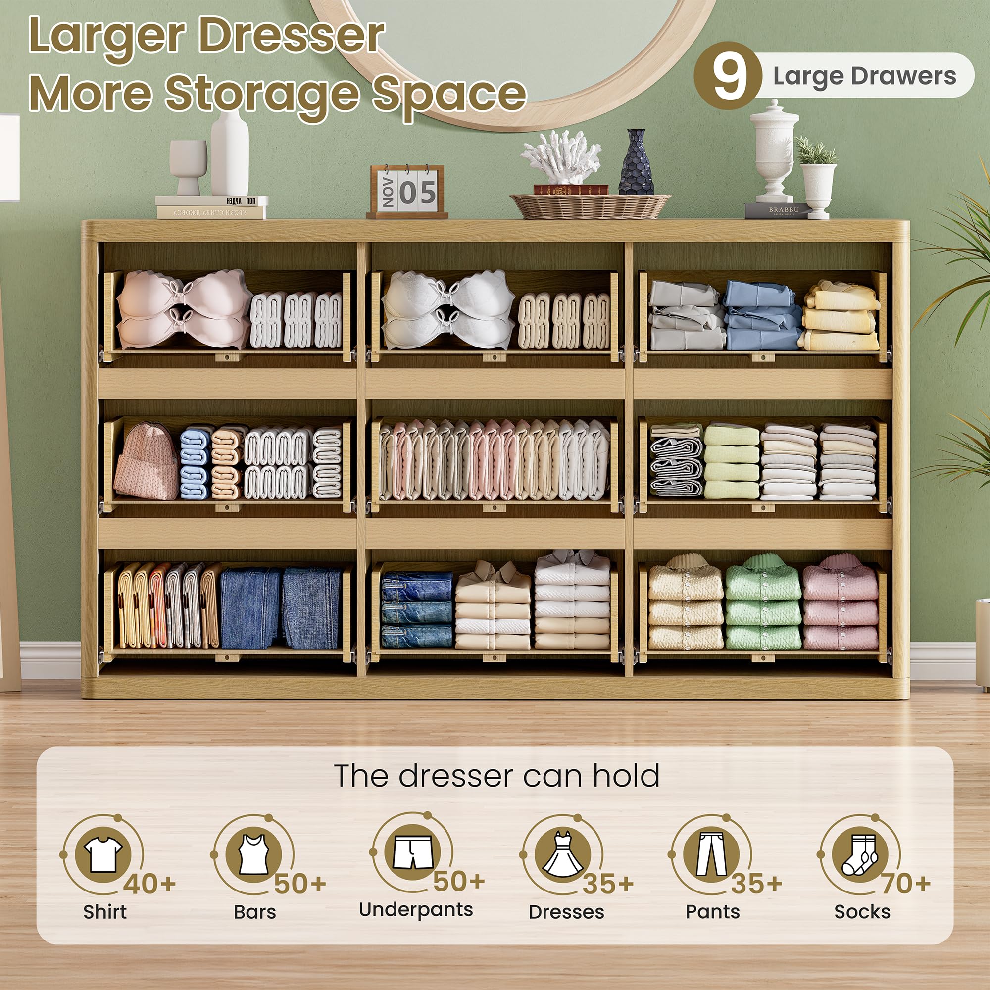 Fluted 9 Drawers Dresser