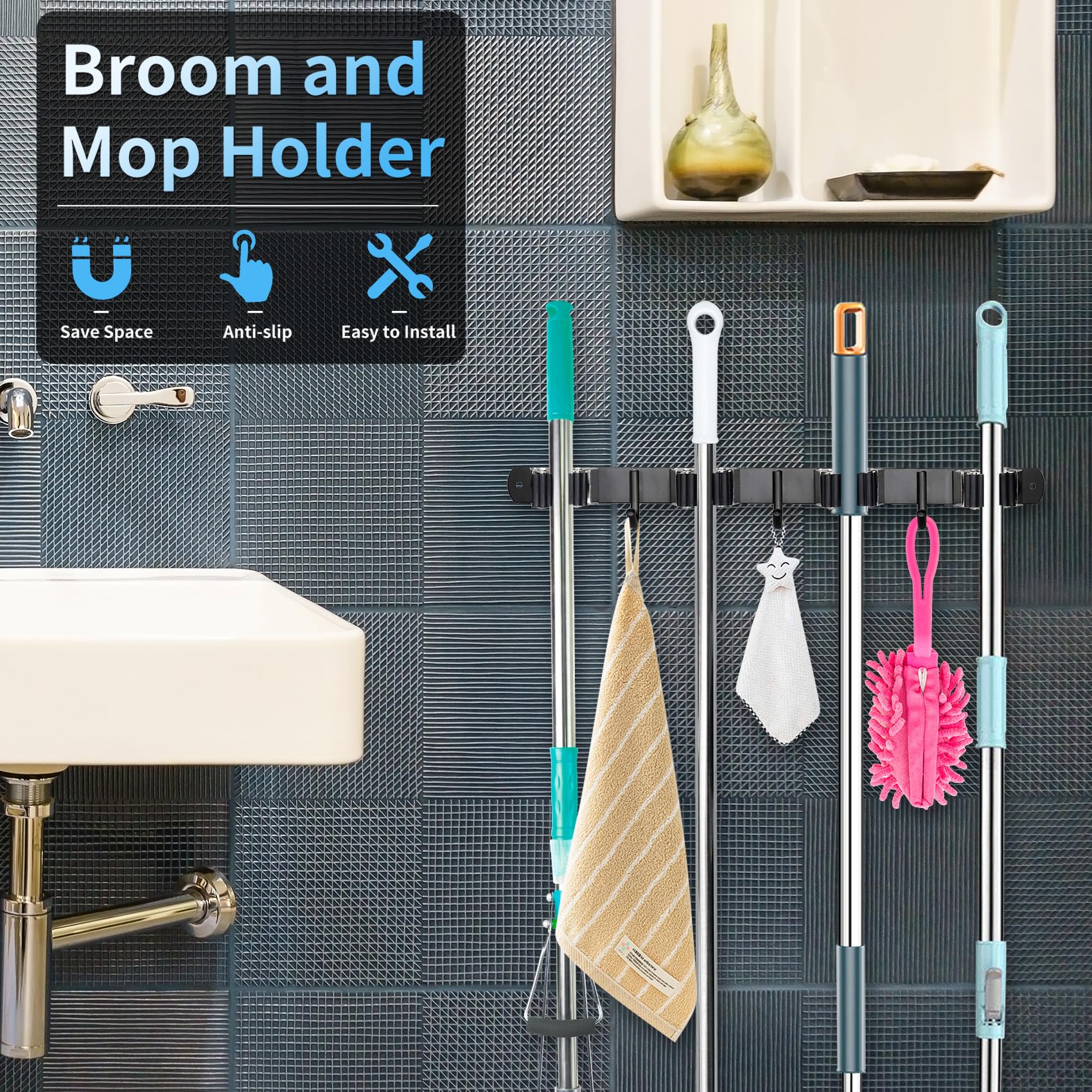 Mop and Broom Holder Wall Mounted