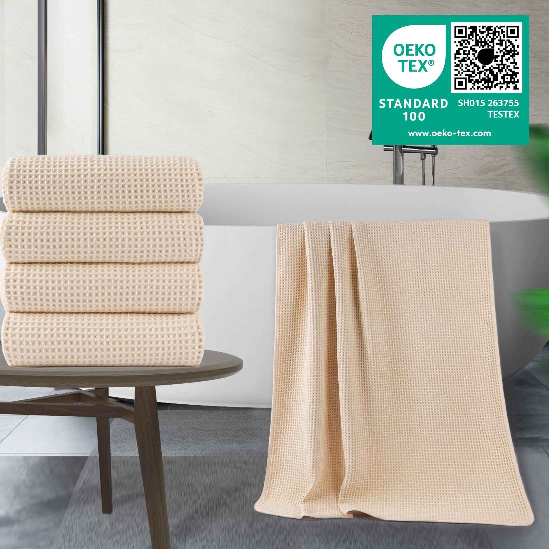 430 GSM Poly Blend Microfiber Quick Dry Waffle Bath Towel (4 Count)
