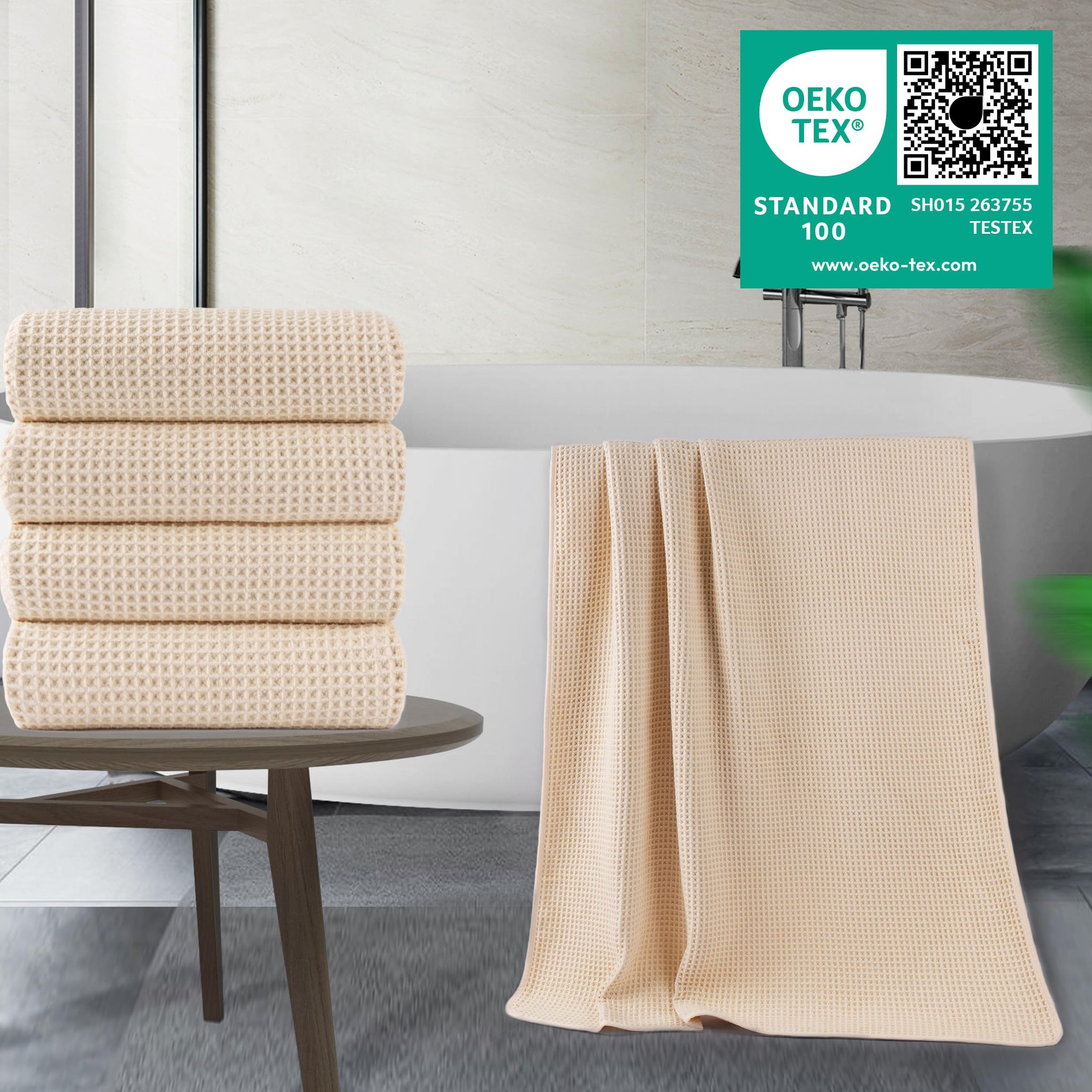 430 GSM Poly Blend Microfiber Quick Dry Waffle Bath Towel (4 Count)