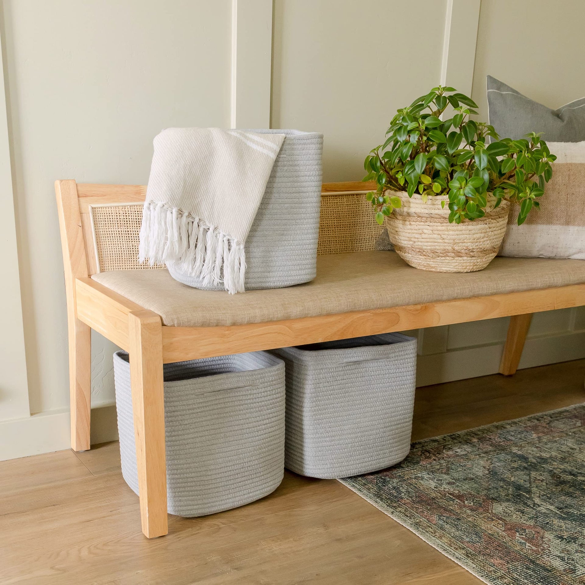 Storage Cubes 11 Inch Cotton Rope Woven Baskets for Organizing (3 Count)