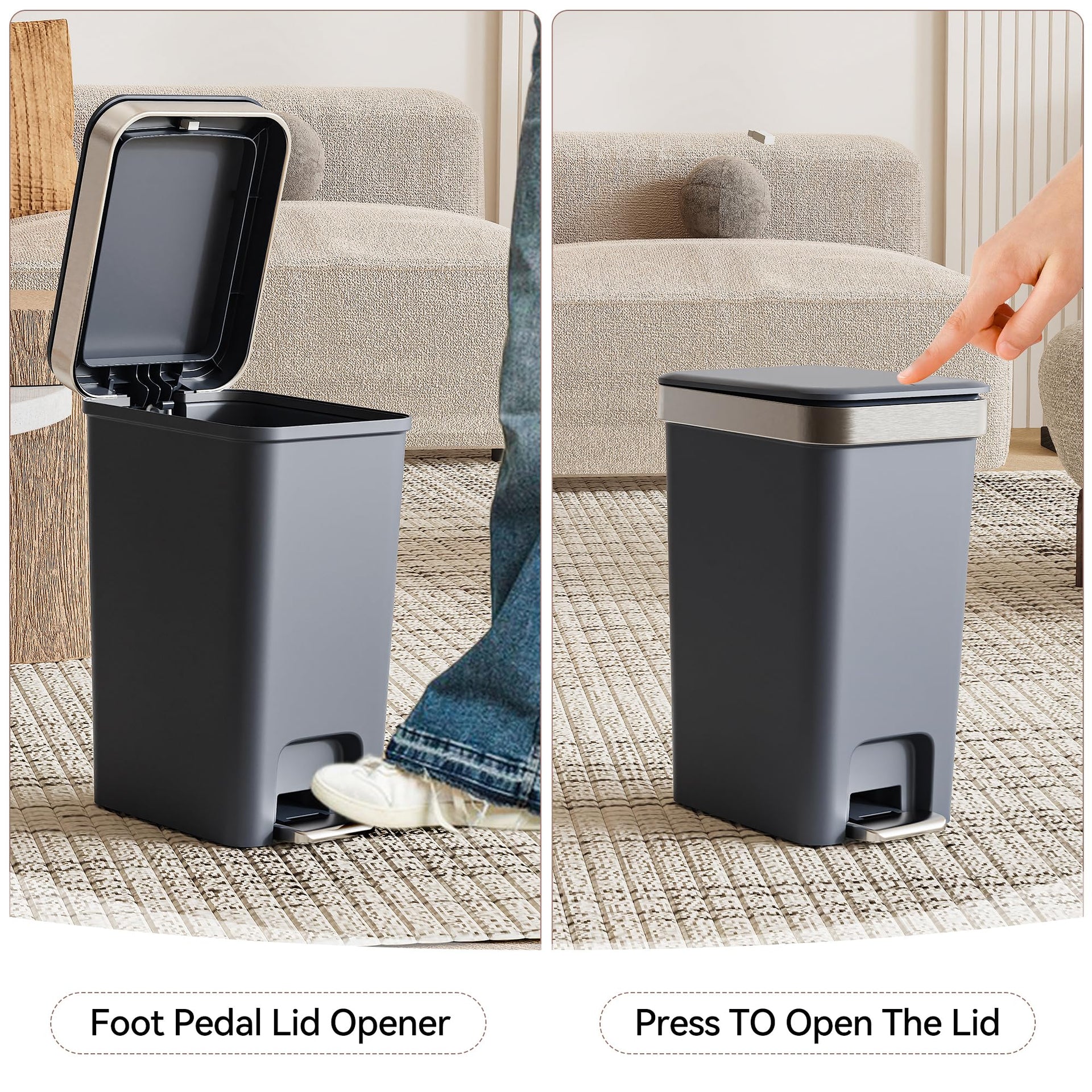 2.6 Gallon Small Bathroom Trash Can with Lid Foot Pedal