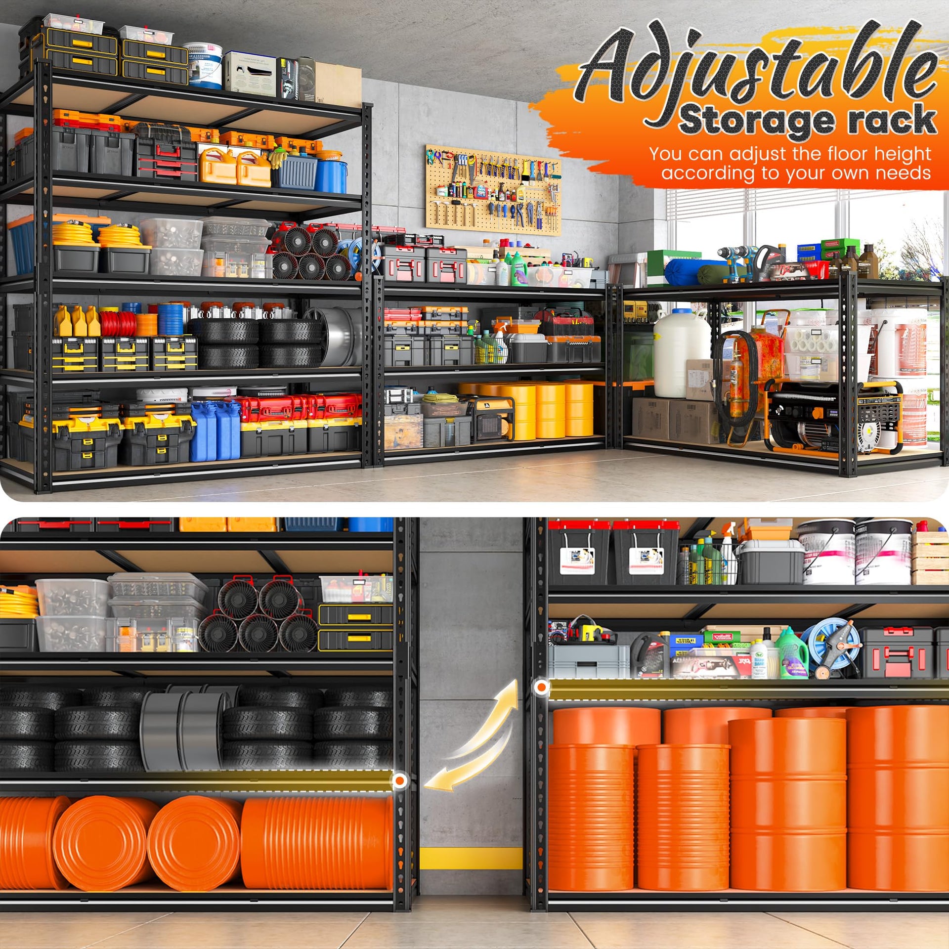48" W Garage Shelving 3080LBS Storage Shelves 5 Tier Industrial Shelving Adjustable Metal Storage Shelves for Garage