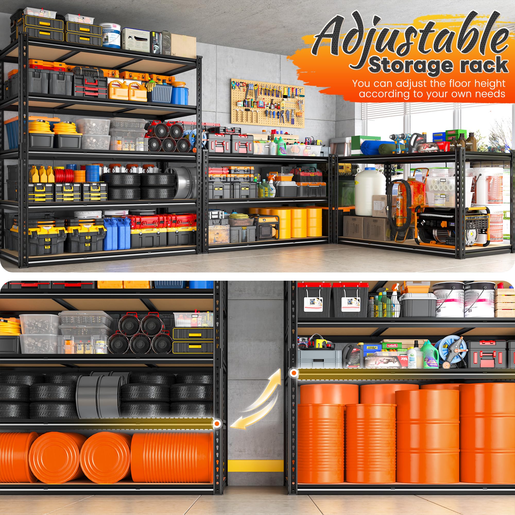 48" W Garage Shelving 3080LBS Storage Shelves 5 Tier Heavy Duty Shelving Adjustable Garage Shelves for Basement (2 Count)