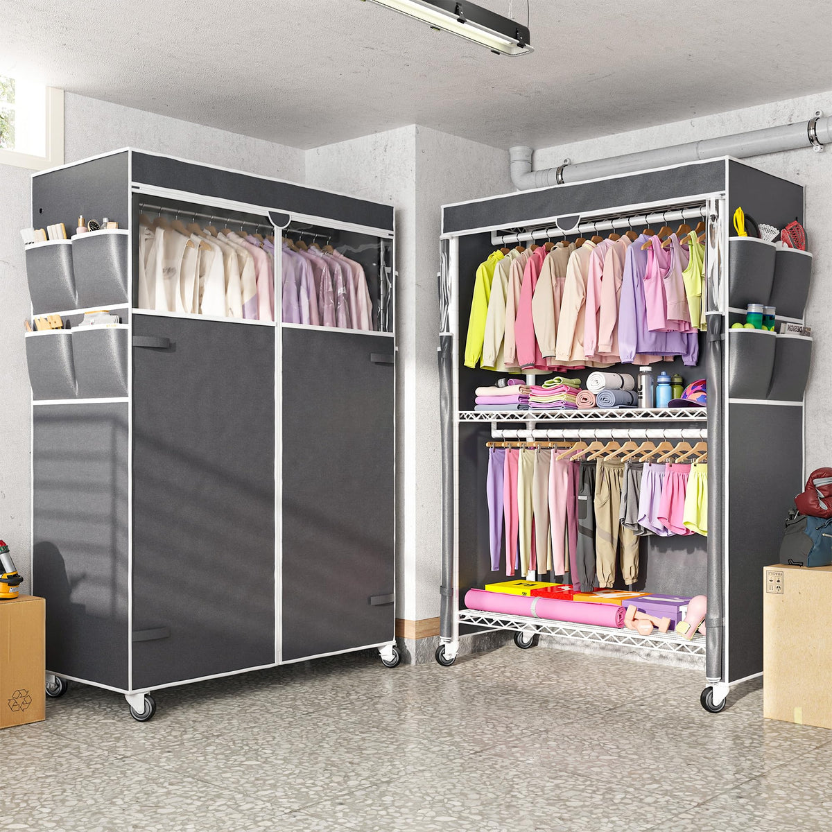 Rolling Clothes Rack with Cover
