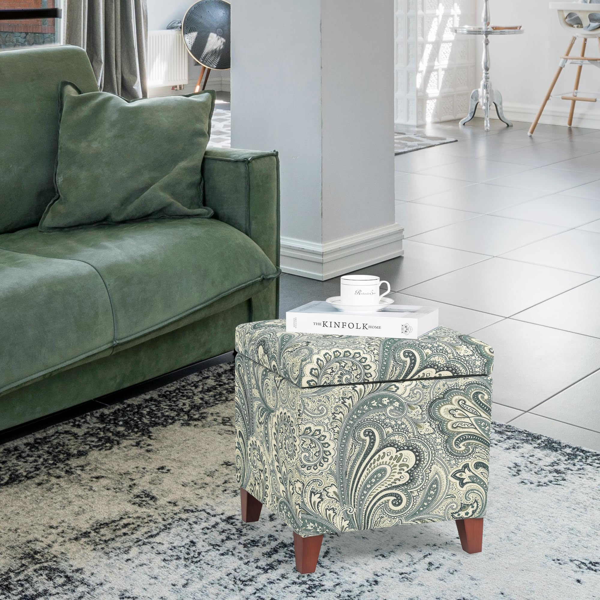 18" Cube Storage Ottoman in Blue Paisley