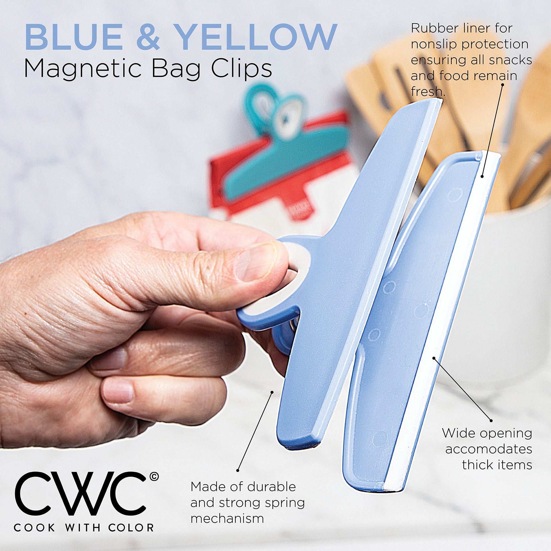 Bag Clips Heavy Duty Chip Clip and Refrigerator Magnet Clips for Food Storage with Air Tight Seal Grip (4 Count)