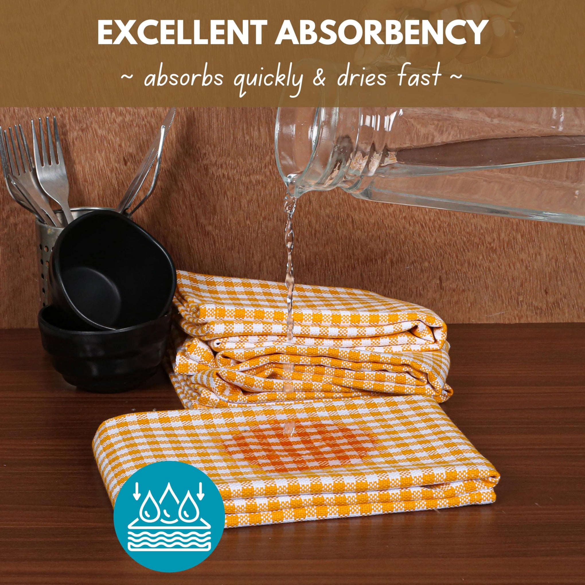 12 Pack Mini Check Yellow Kitchen Towels 16"x26"