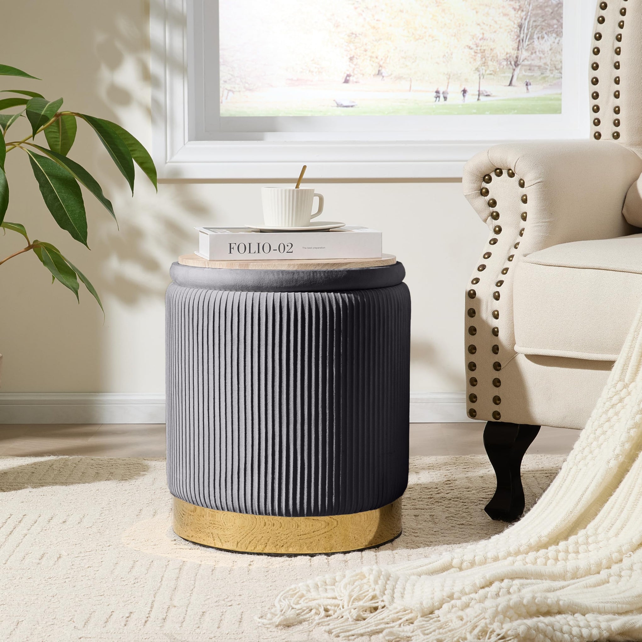 Round Ottoman with Storage Set of 2 (2 Count)