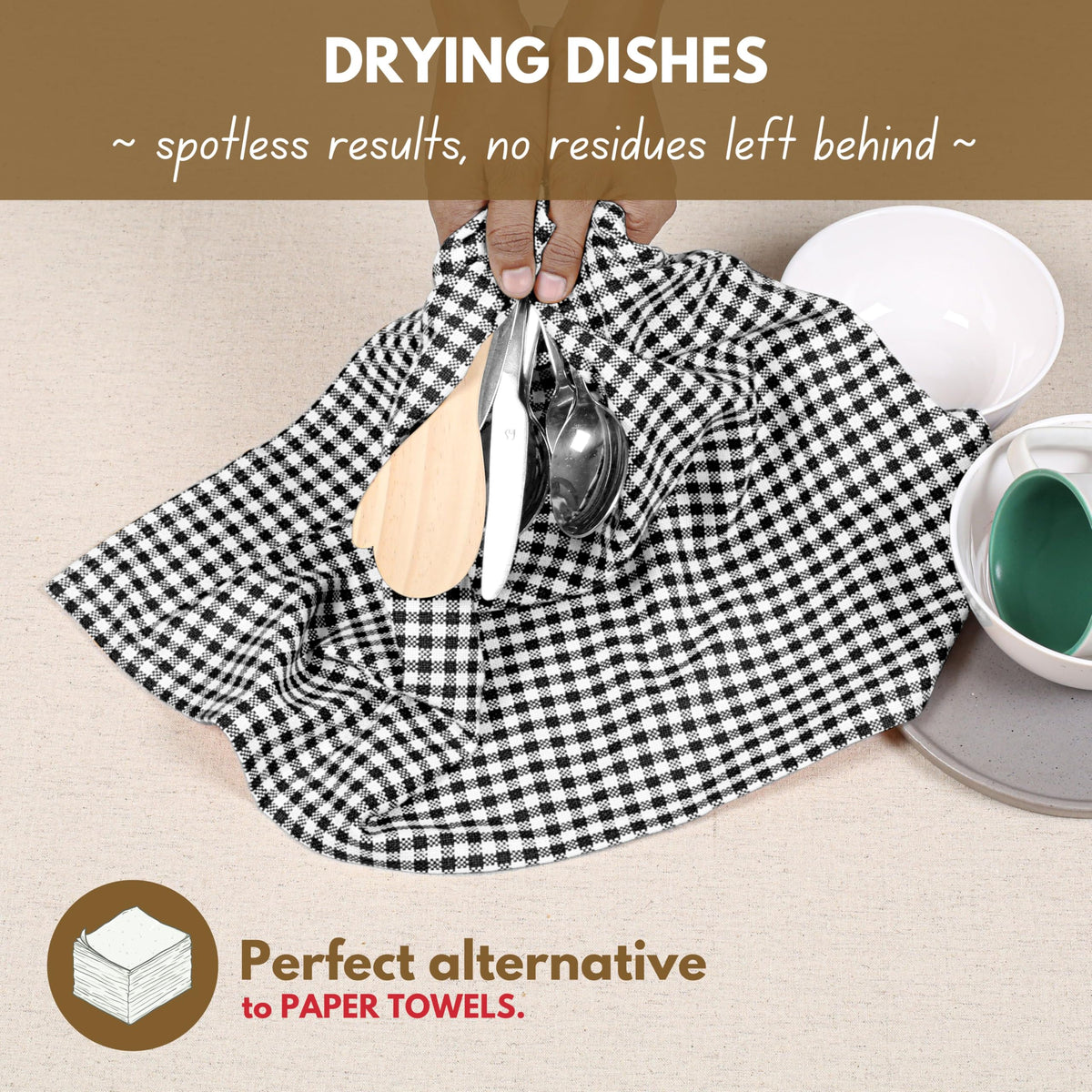 6 Pack Gingham Mini Check Kitchen Hand Towels Set (6 Count)