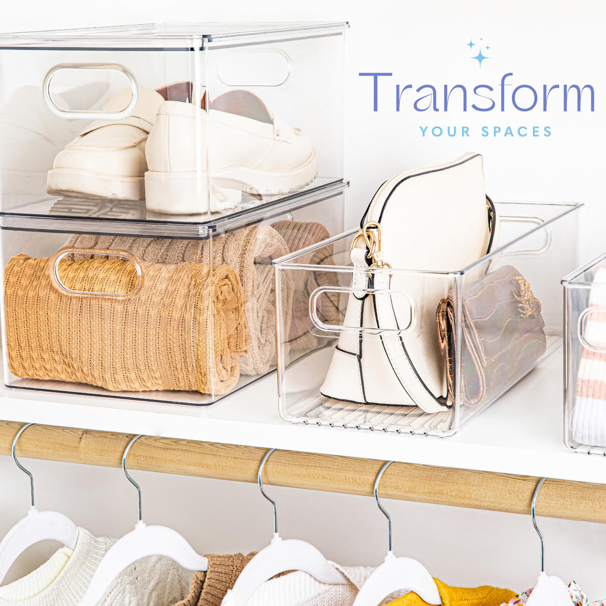 Plastic Food Storage 6 Pack Clear Container Bin with Handles for Organizing Kitchen (6 Count)