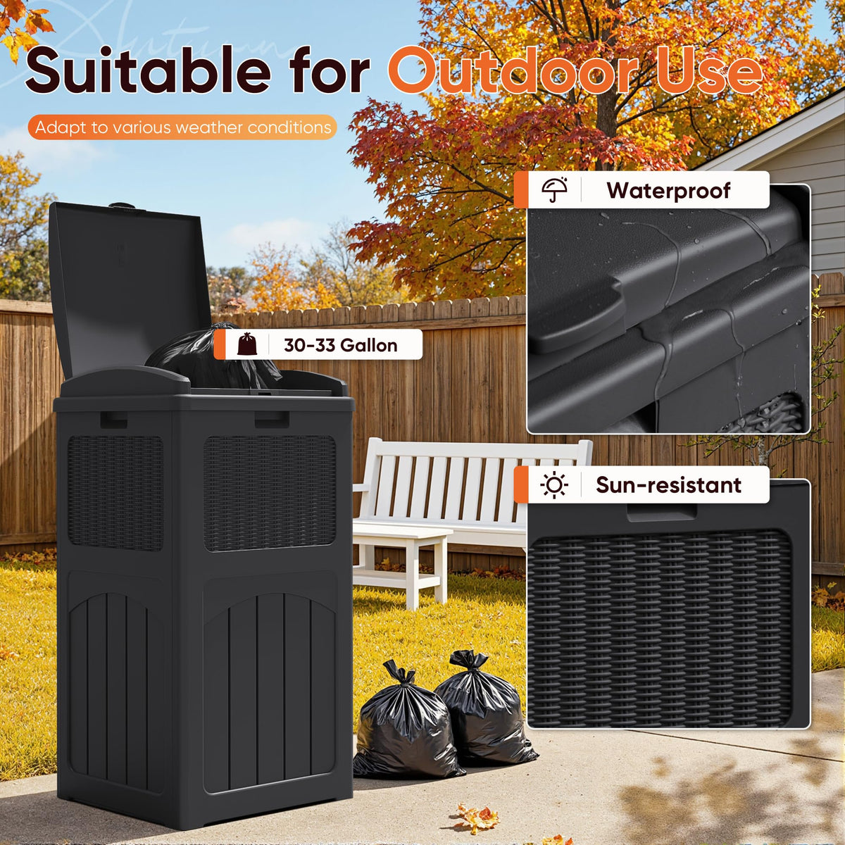 33 Gallon Resin Outdoor Trash Can with Lid