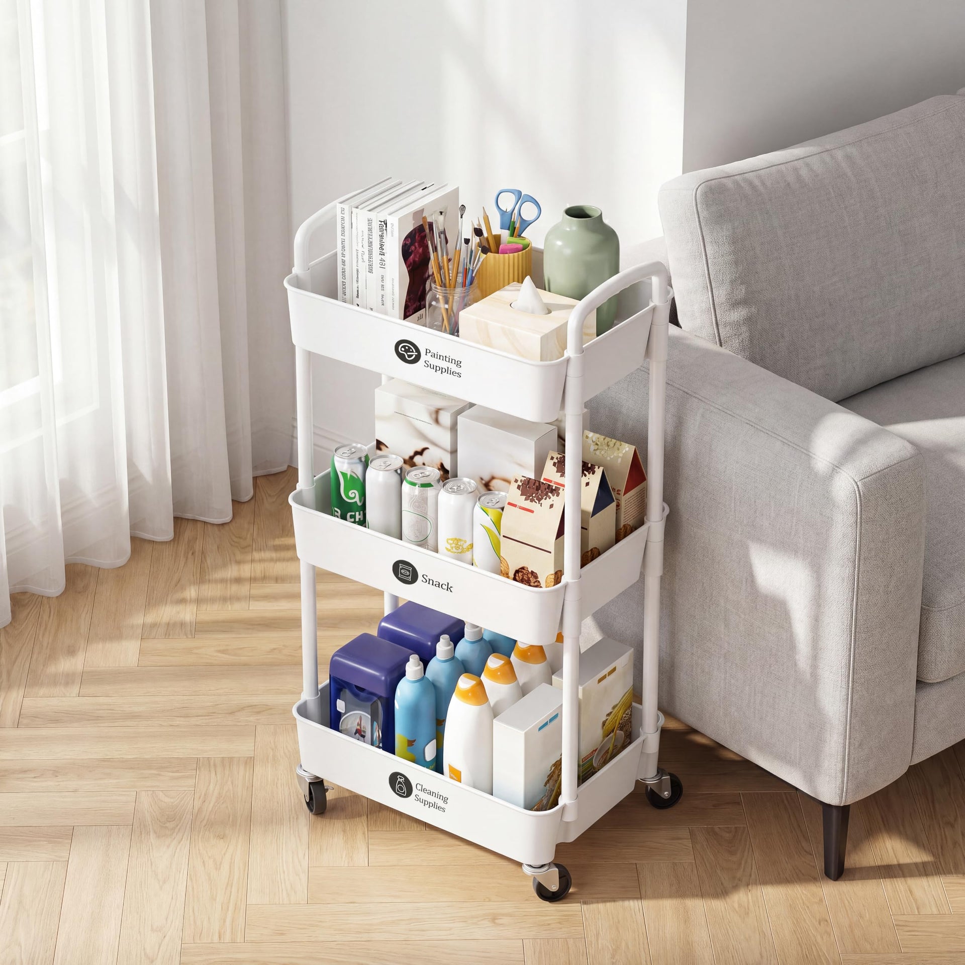 3 Tier Rolling Cart with Wheels (3 Count)