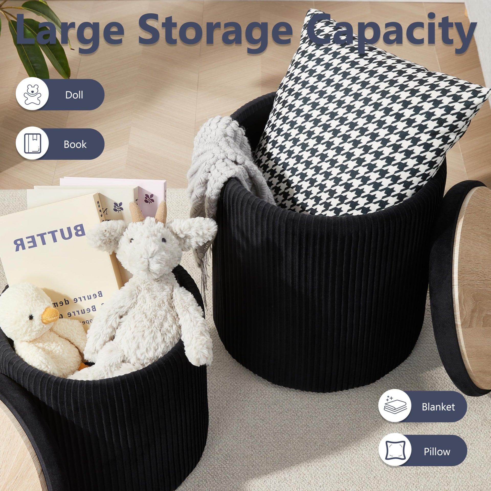 Round Ottoman with Storage Set of 2