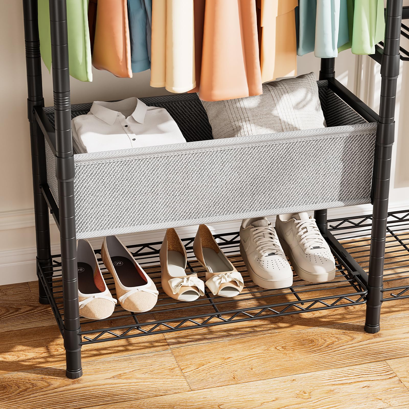 Heavy Duty Clothes Rack Metal Wardrobe with Adjustable Wire Shelves