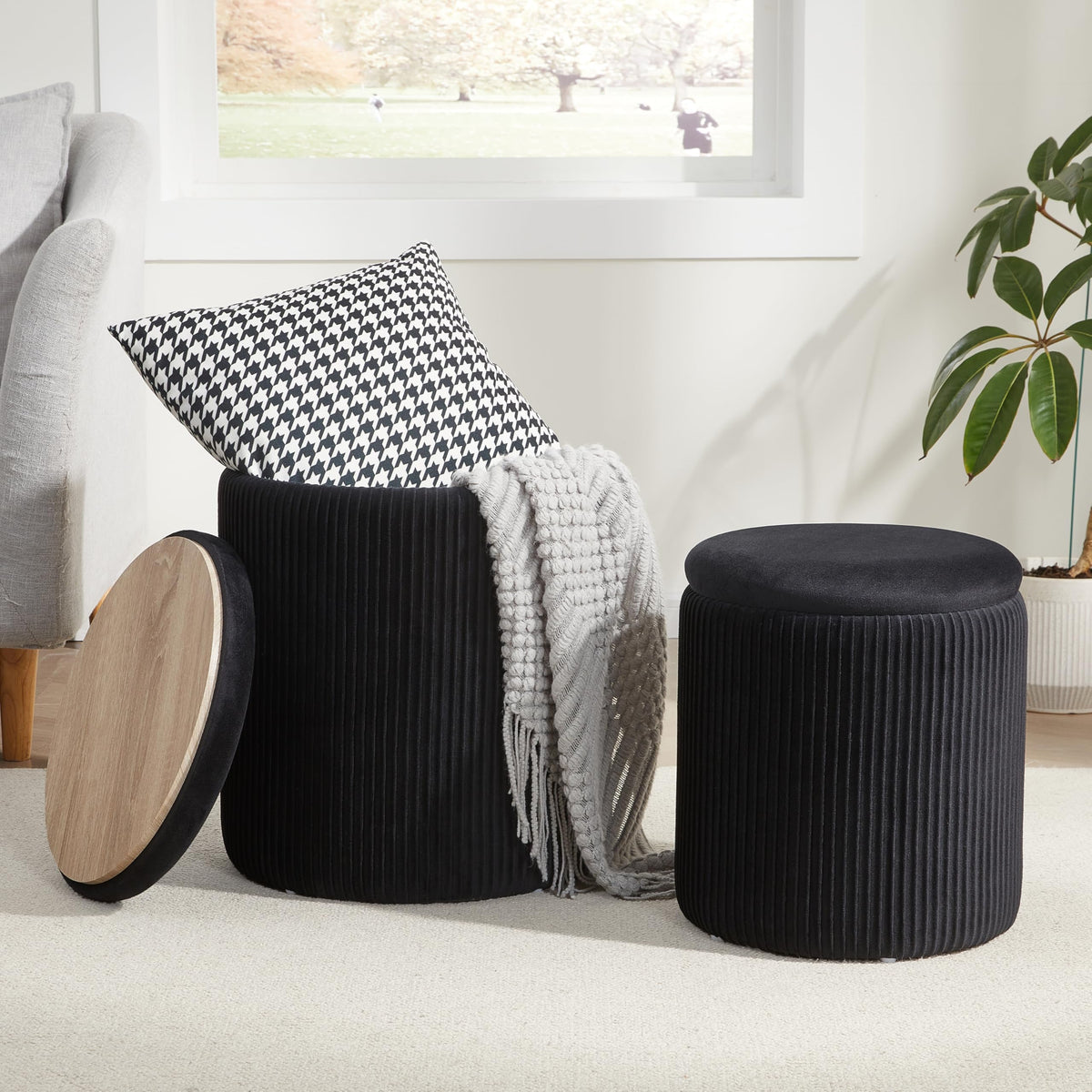 Round Ottoman with Storage Set of 2