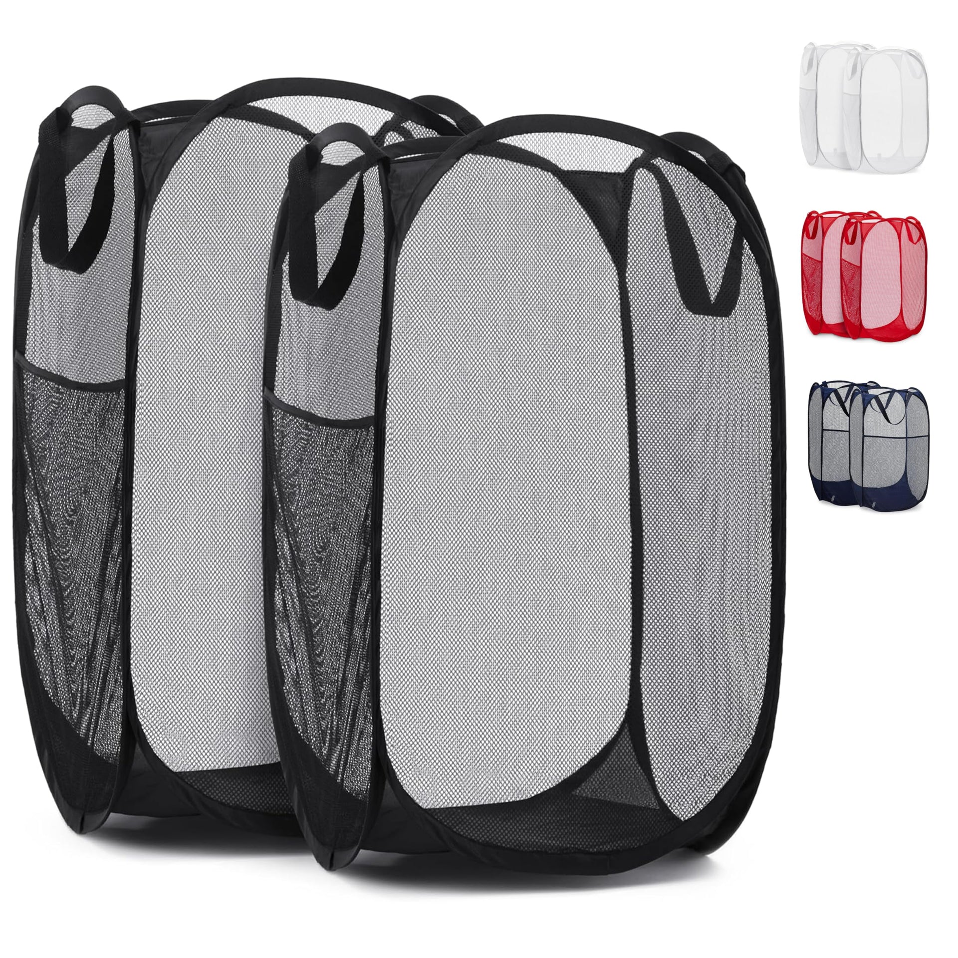 Collapsible Mesh Pop Up Hamper with Wide Opening and Side Pocket (2 count)
