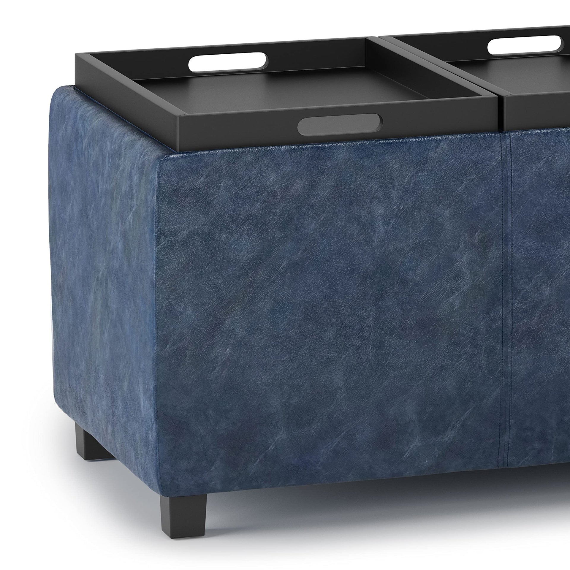 Avalon 42" Wide Vegan Leather Storage Ottoman in Denim Blue