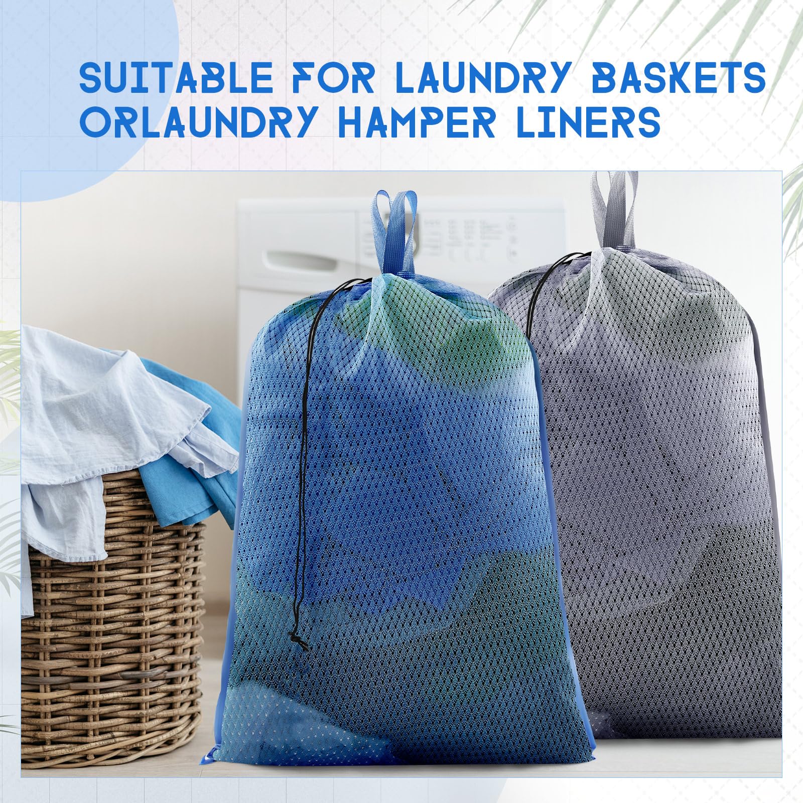 6 Pack 24 x 36 Inches Blue Soft Mesh Laundry Bag with Handles Machine Washable Secure Drawstring Closure Large Sturdy Mesh Net Laundry for College Travel Dorm Laundromat (6 Count)