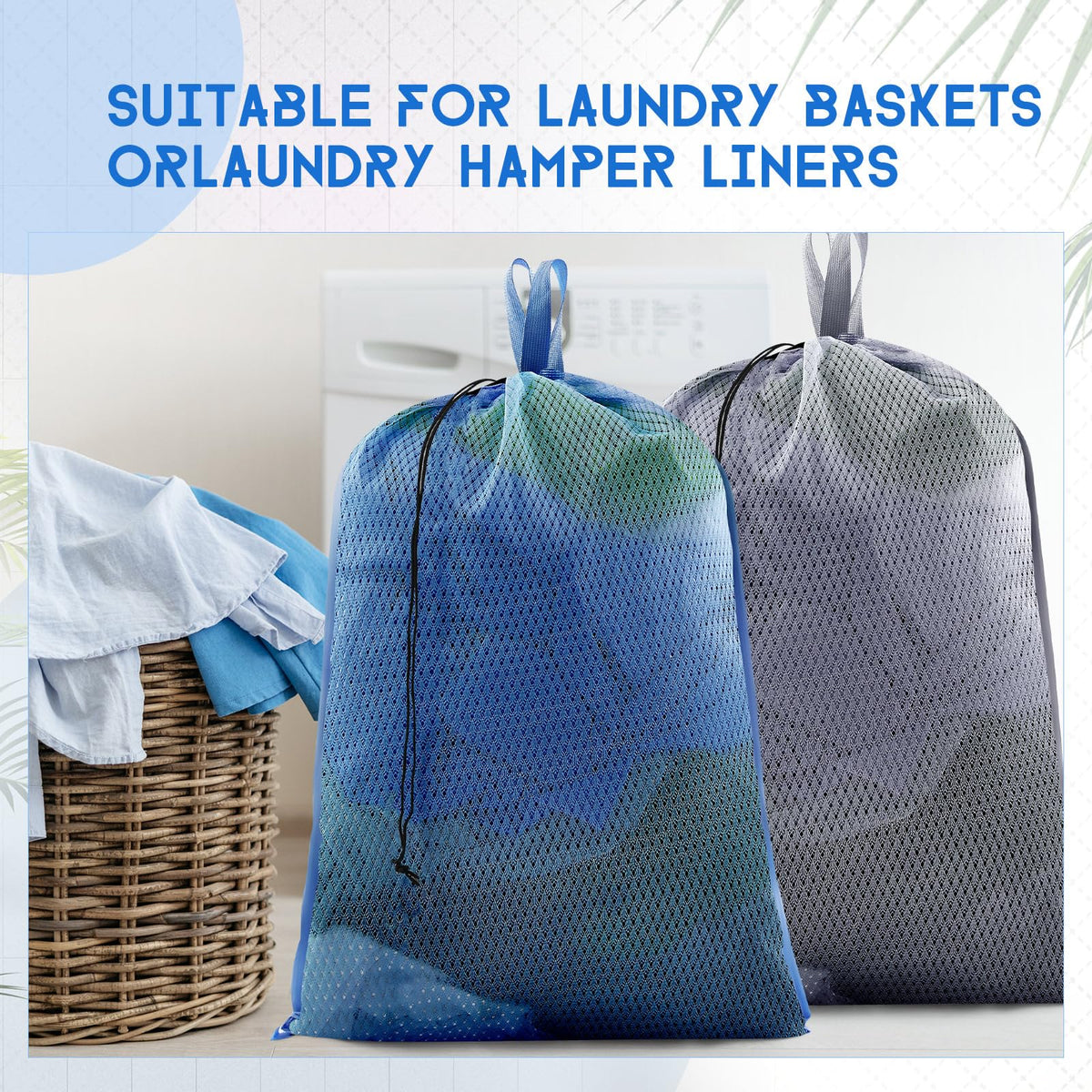 6 Pack 24 x 36 Inches Blue Soft Mesh Laundry Bag with Handles Machine Washable Secure Drawstring Closure Large Sturdy Mesh Net Laundry for College Travel Dorm Laundromat (6 Count)