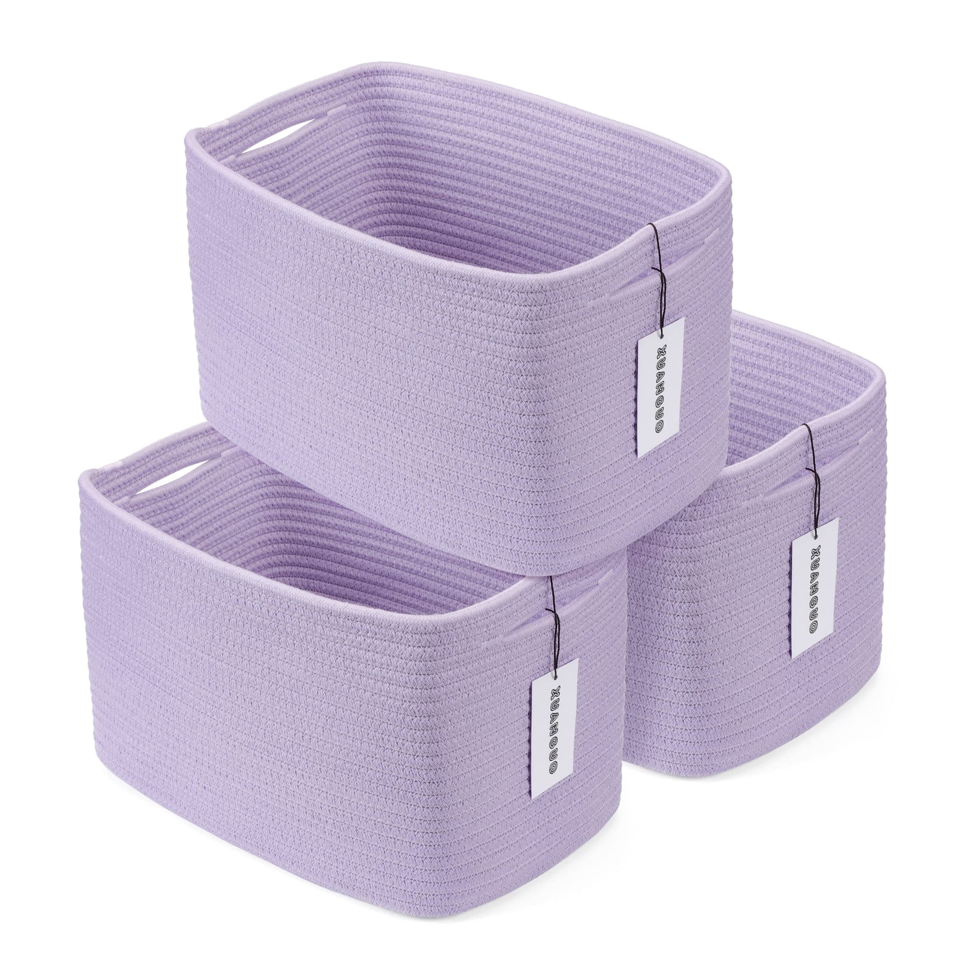 Woven Cotton Rope Storage Baskets 15x10x9.3" 3 Pack Purple Lavender