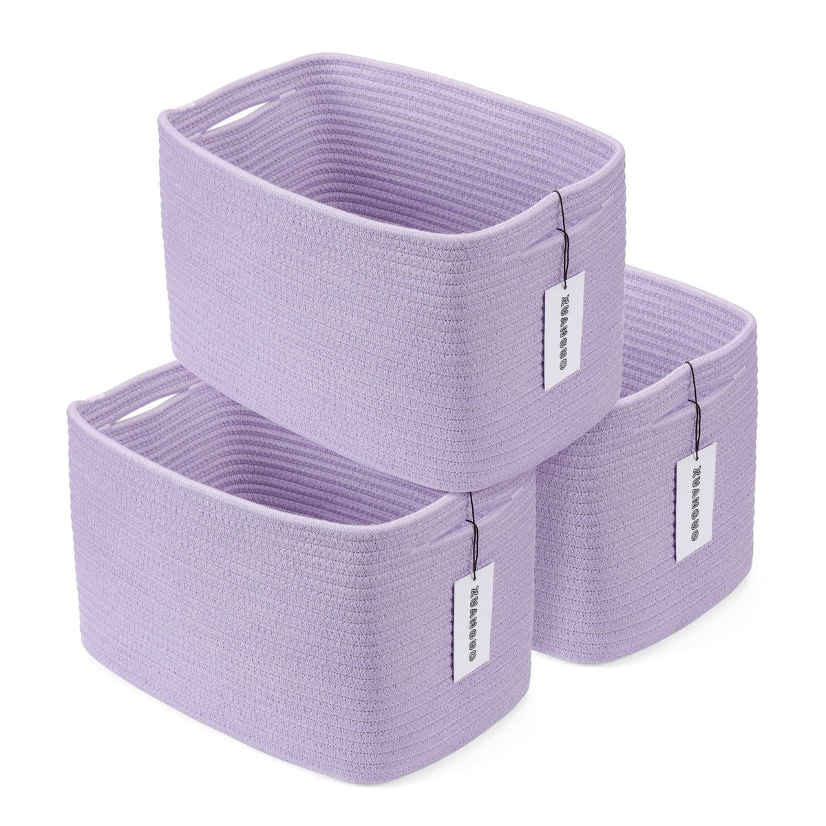 Woven Cotton Rope Storage Baskets 15x10x9.3" 3 Pack Purple Lavender