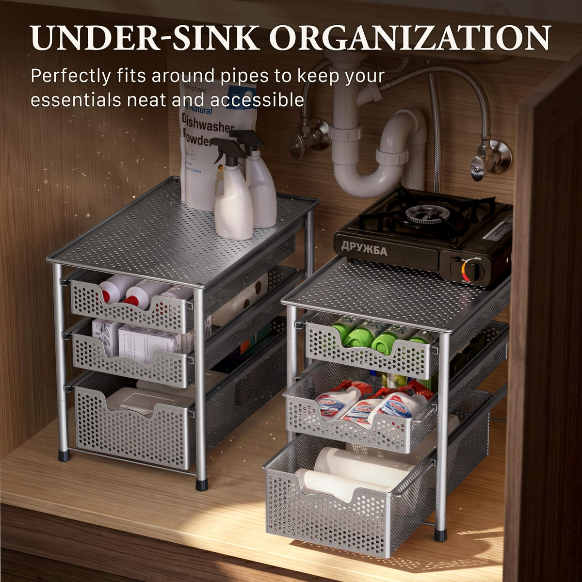 Stackable 3 Tier Sliding Basket Organizer Drawer (3 Count)